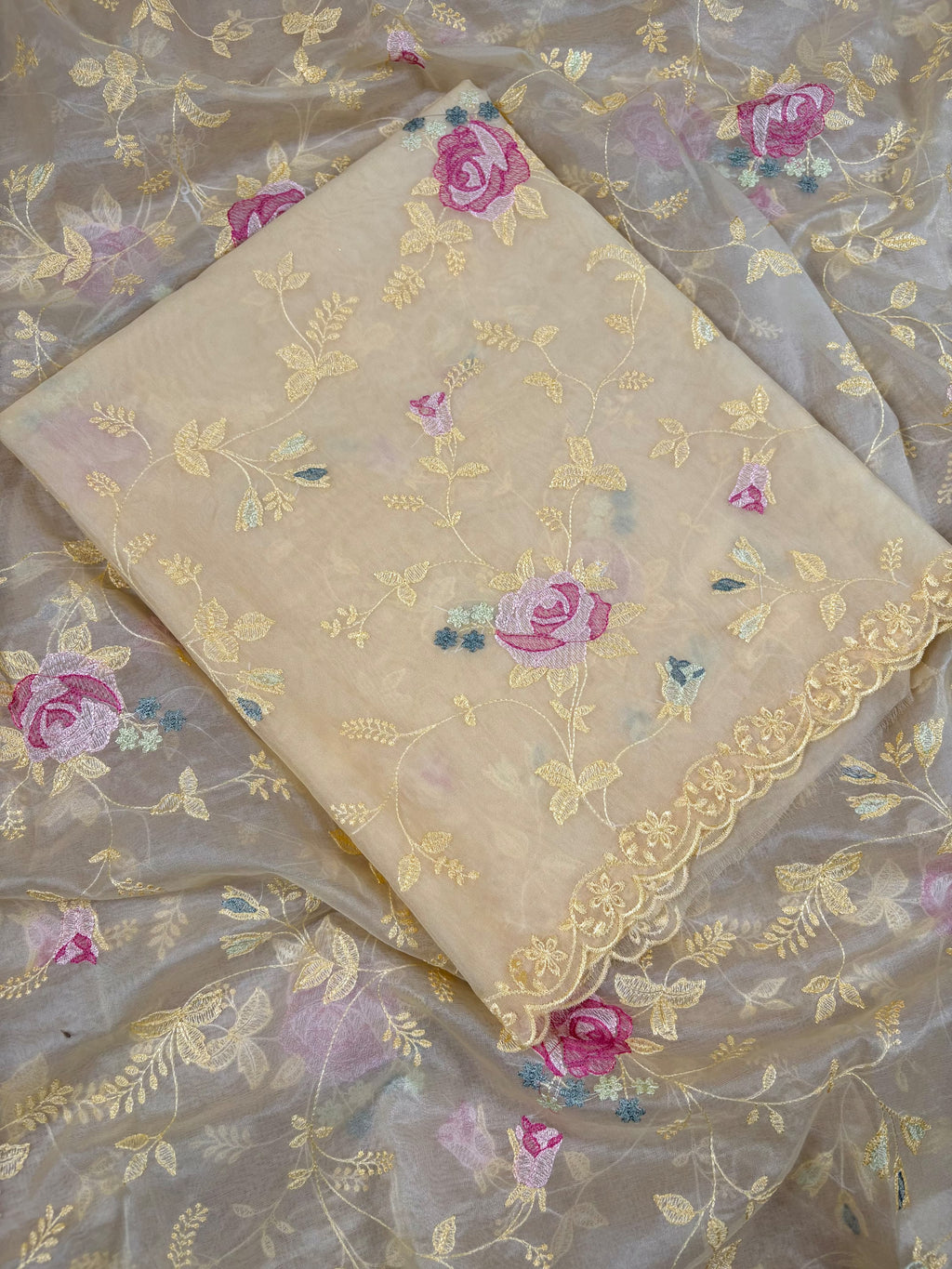 Pastel Yellow Banarasi Organza Silk Suit