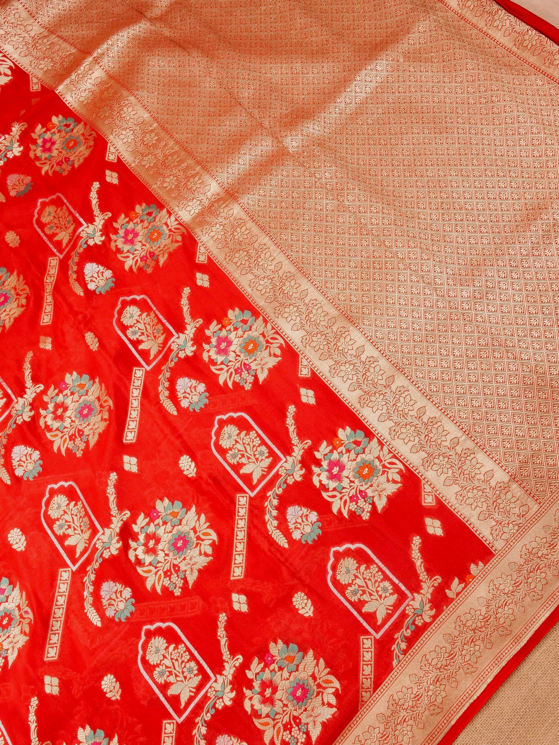 Handwoven Red Banarasi Khaddi Silk Saree