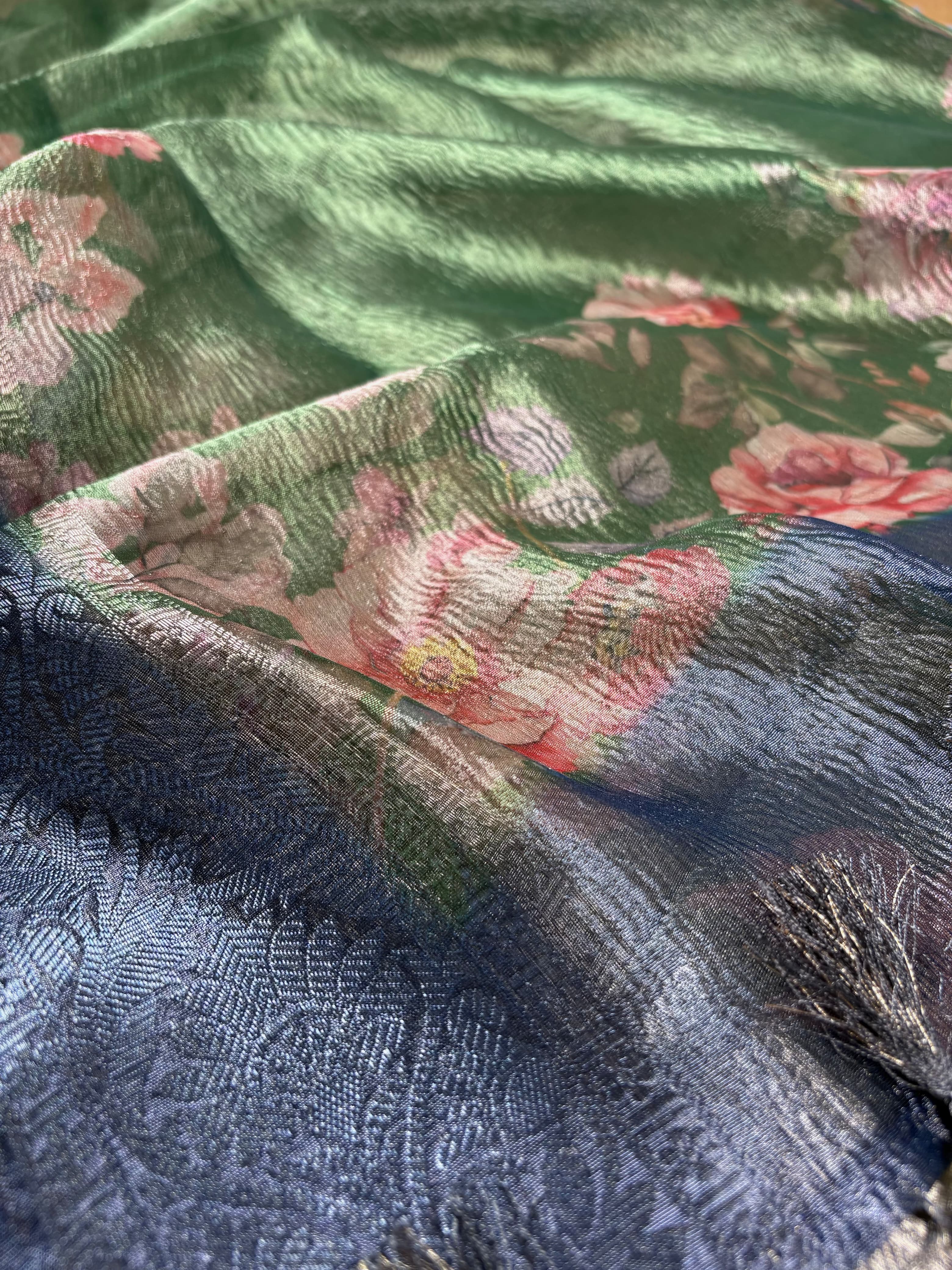 Bottle Green Banarasi Organza Silk Suit