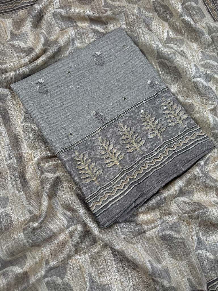 Grey Banarasi Tussar Matka Suit