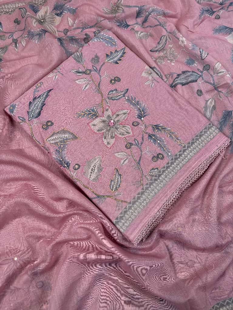 Pink Banarasi Pure Mul-Mul Silk Suit