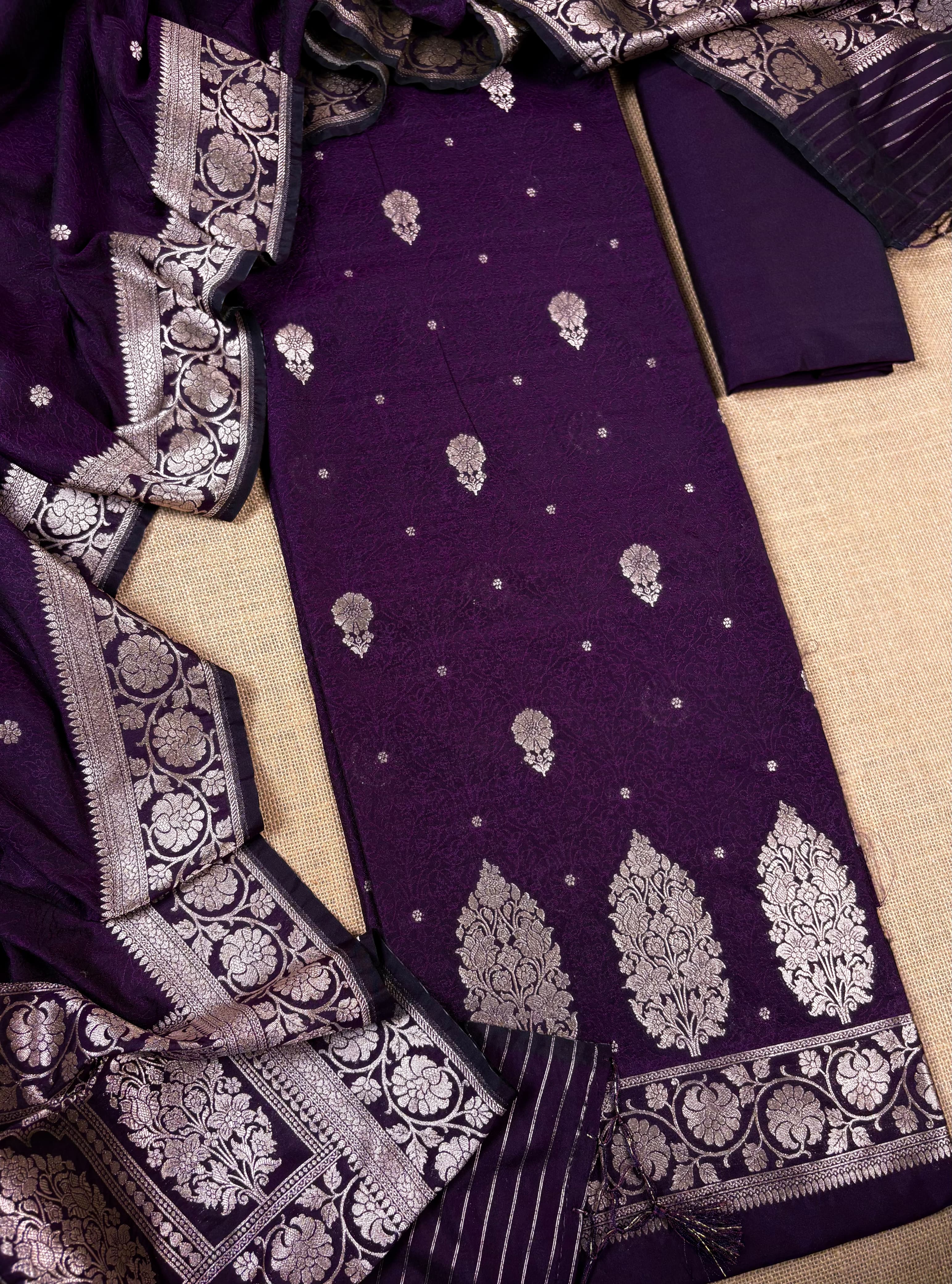 Purple Banarasi Katan Tanchui Silk Suit
