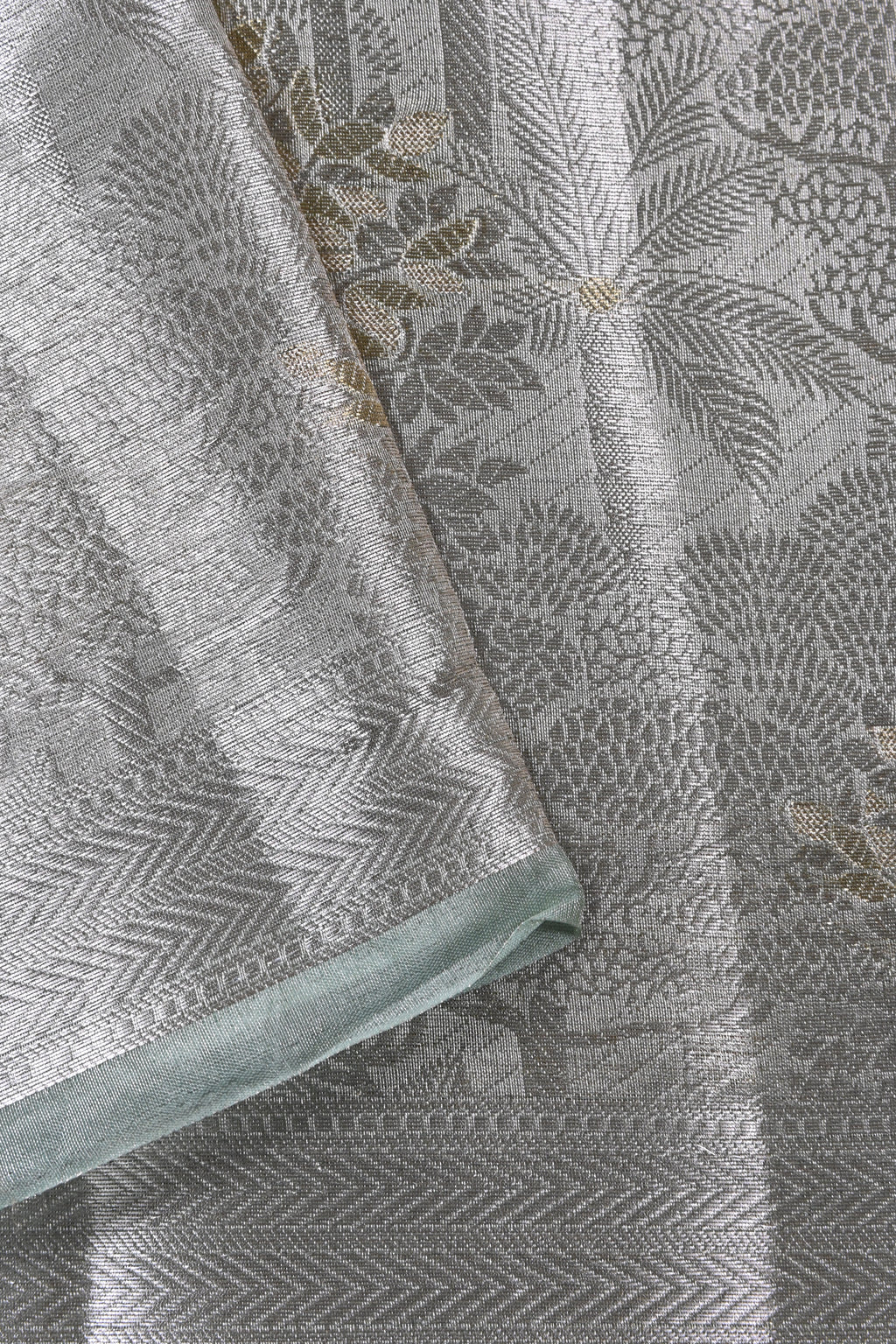 Baby Pista Green Pure Banarasi Molten Tissue Silk Saree