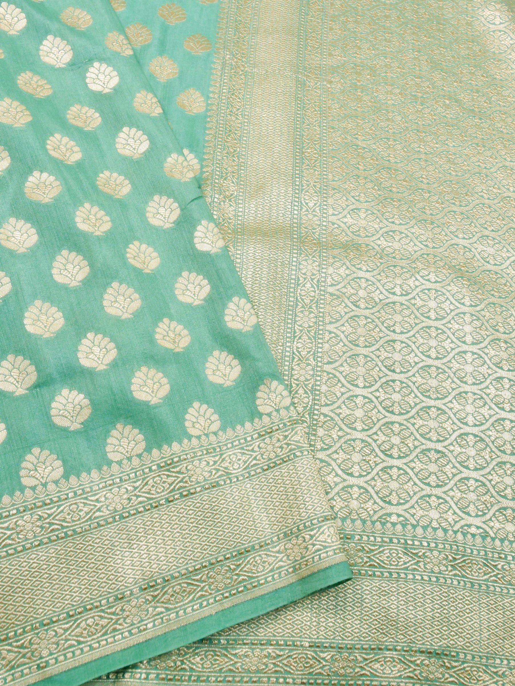 Handwoven Sea Green Banarasi Monga Silk Saree