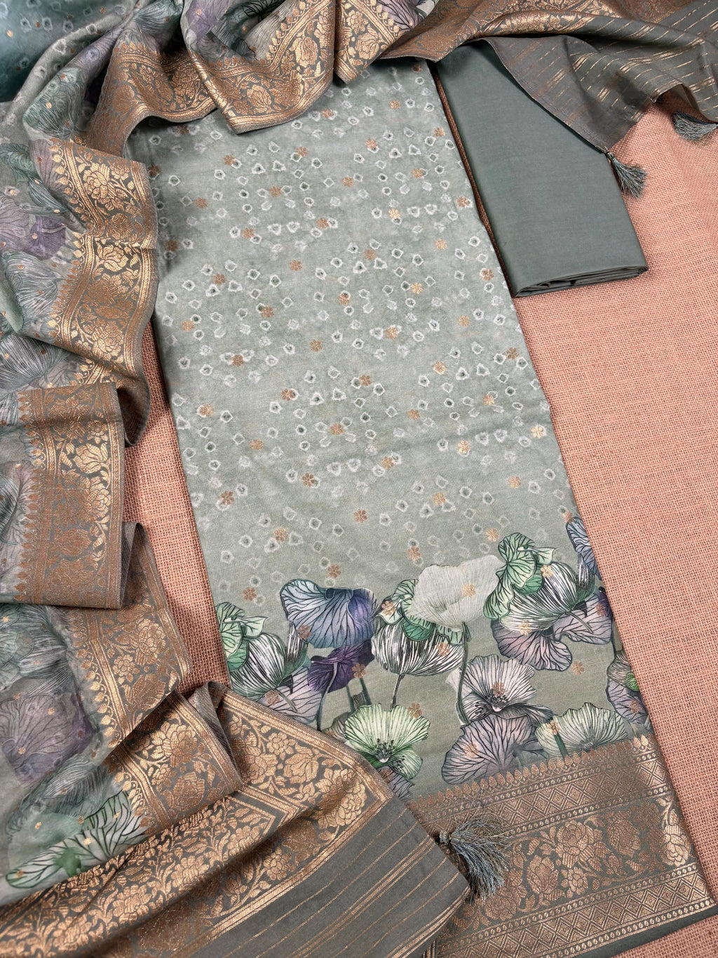 Grey Banarasi Mulberry Silk Suit