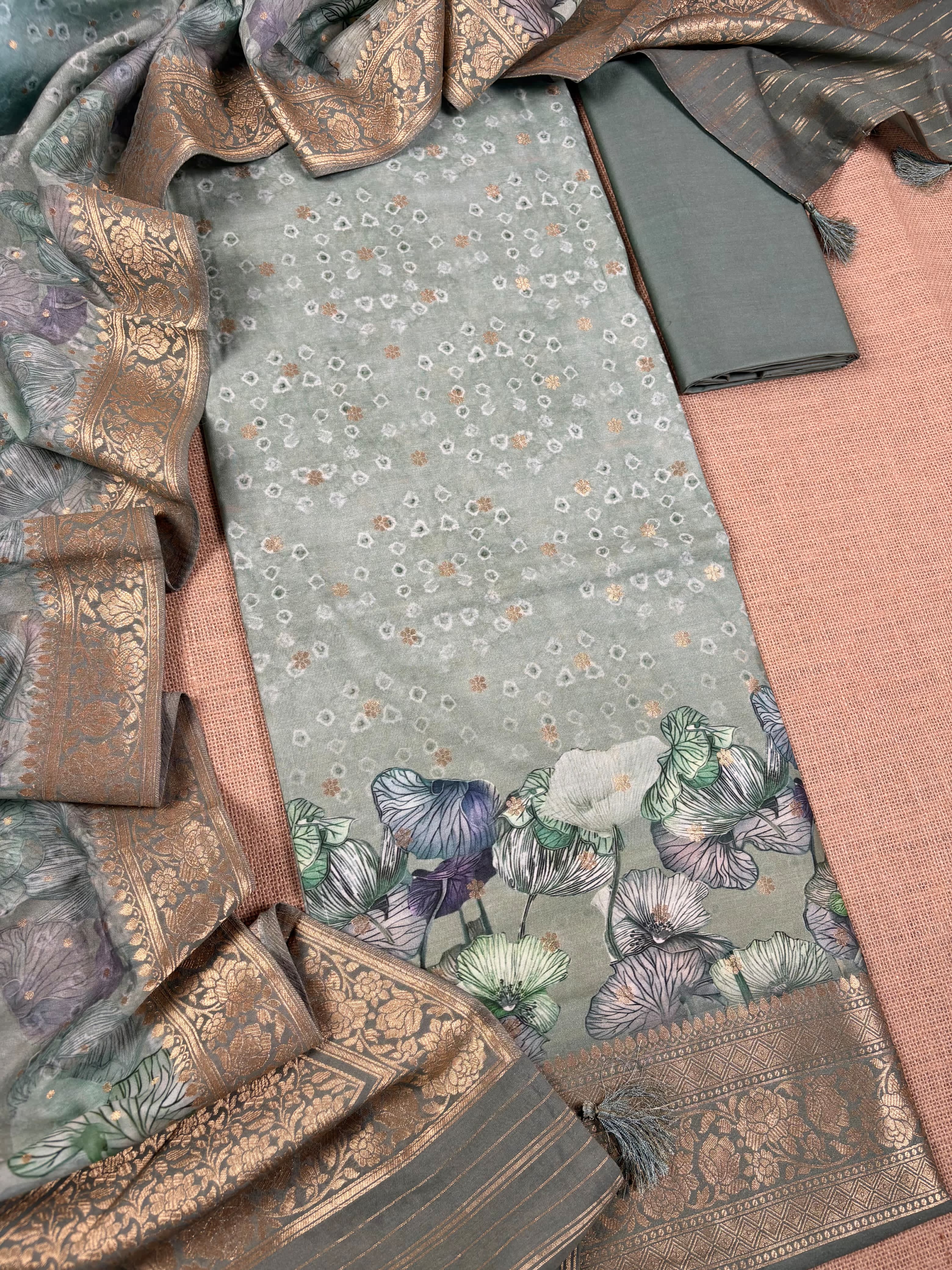 Grey Banarasi Mulberry Silk Suit