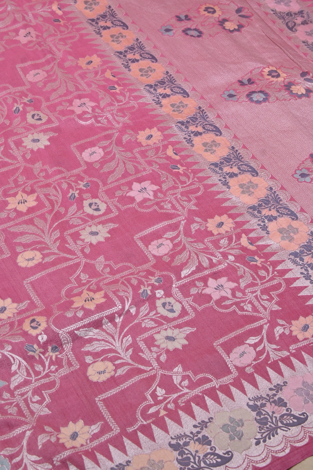 Hot Pink Pure Banarasi Tussar Georgette Silk Saree