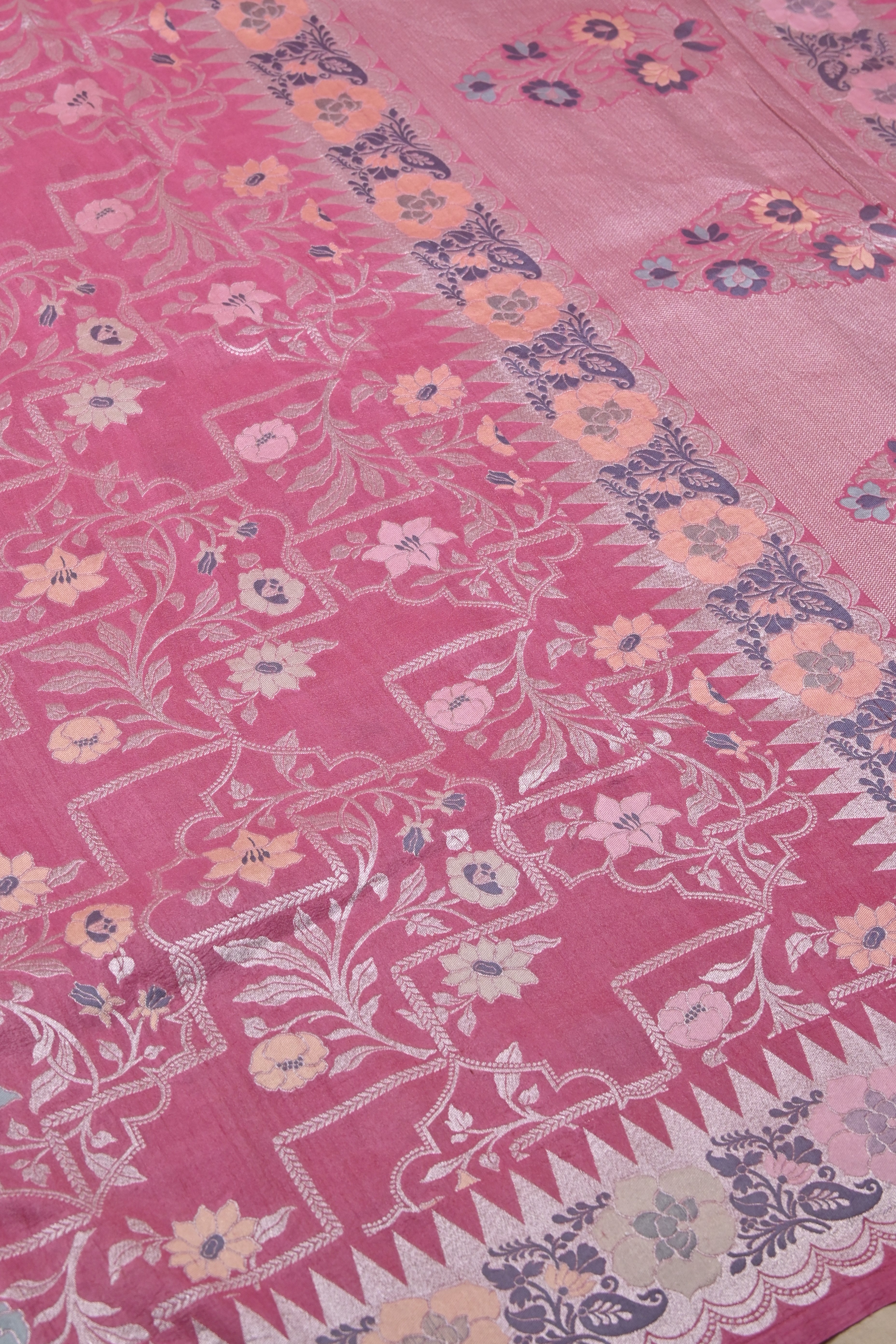 Hot Pink Pure Banarasi Tussar Georgette Silk Saree