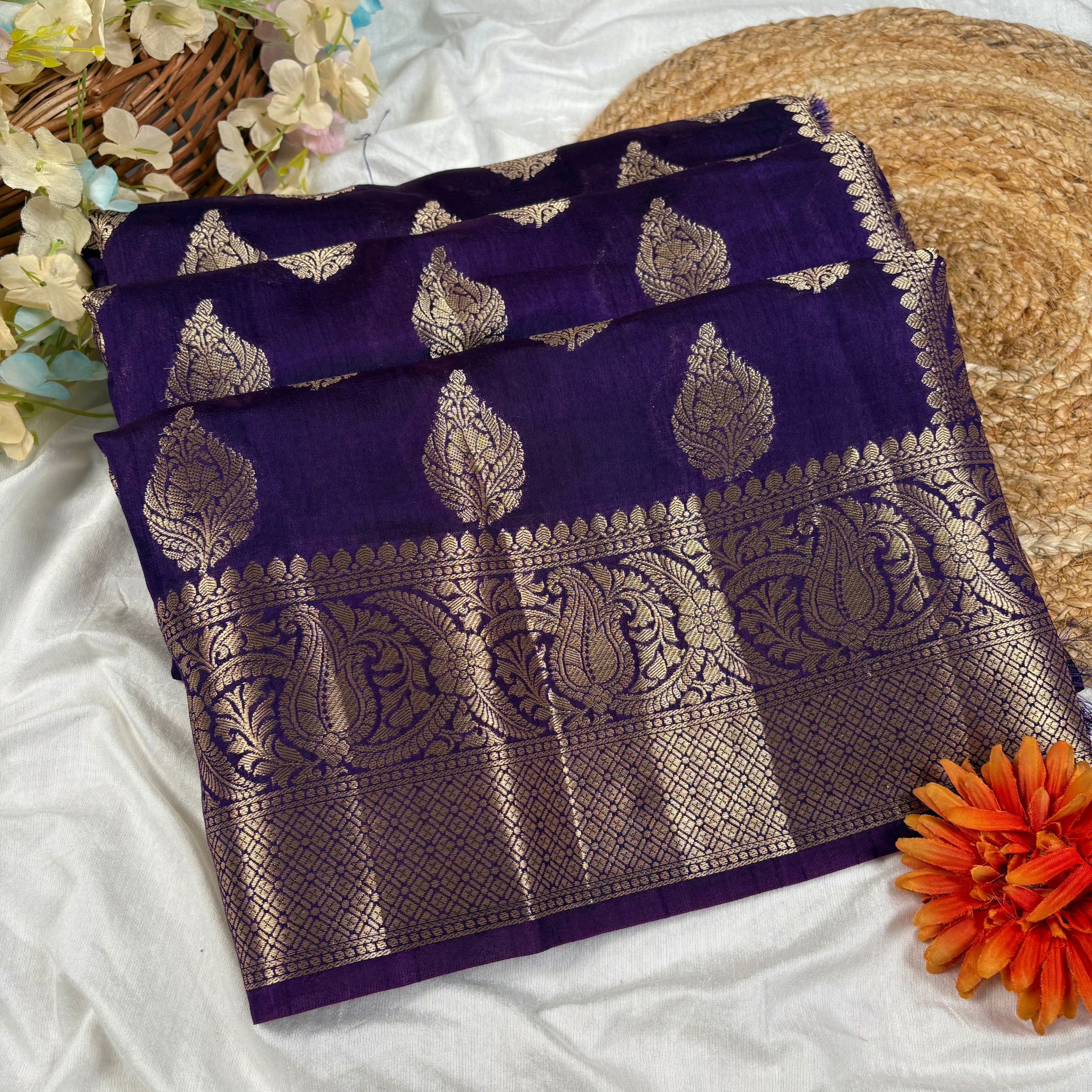 Purple Banarasi Katan Chanderi Silk Saree