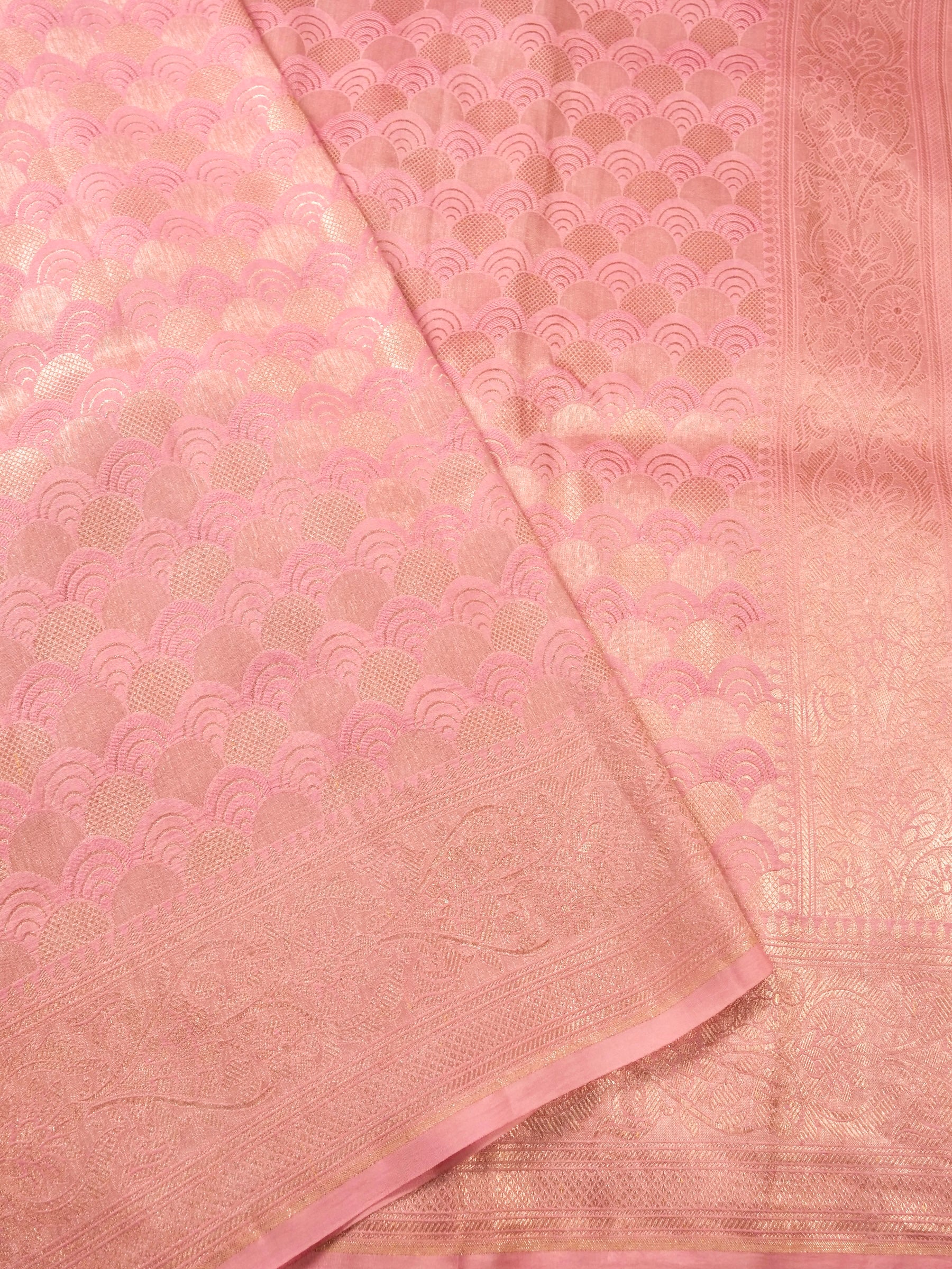Handwoven Pastel Pink Banarasi Katan Soft Tissue Silk Saree