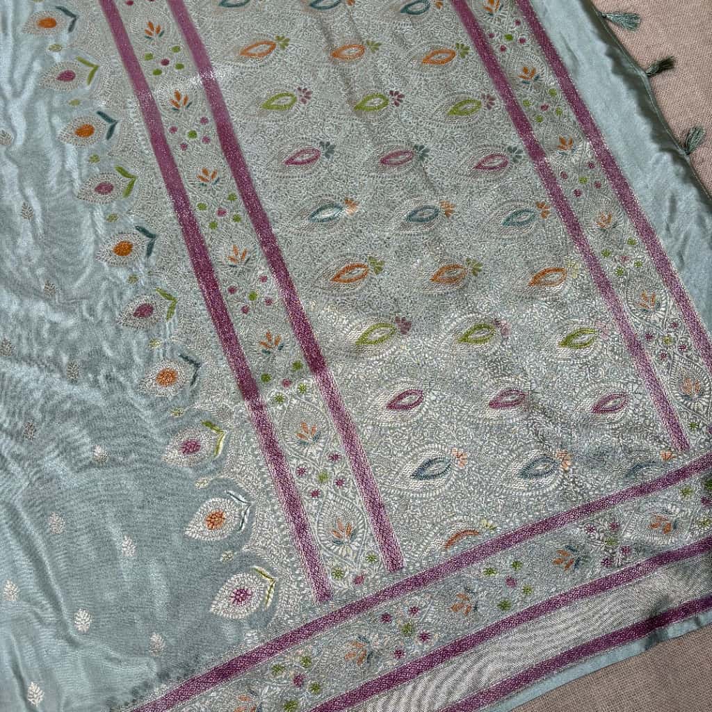 Light Grey Banarasi Mashru Satin Georgette Saree