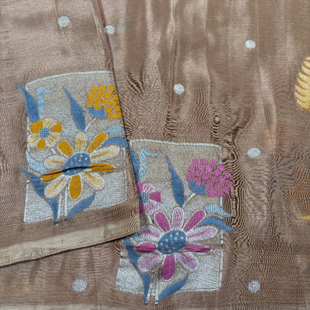 Beige Banarasi Chinon Georgette Silk Saree