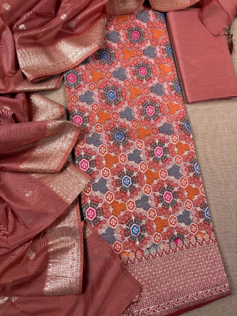 Dark Peach Banarasi Cotton Suit