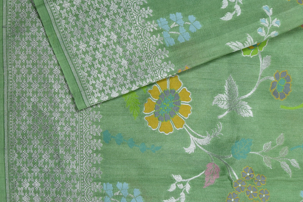 Burnt Green Pure Banarasi Tussar Georgette Saree