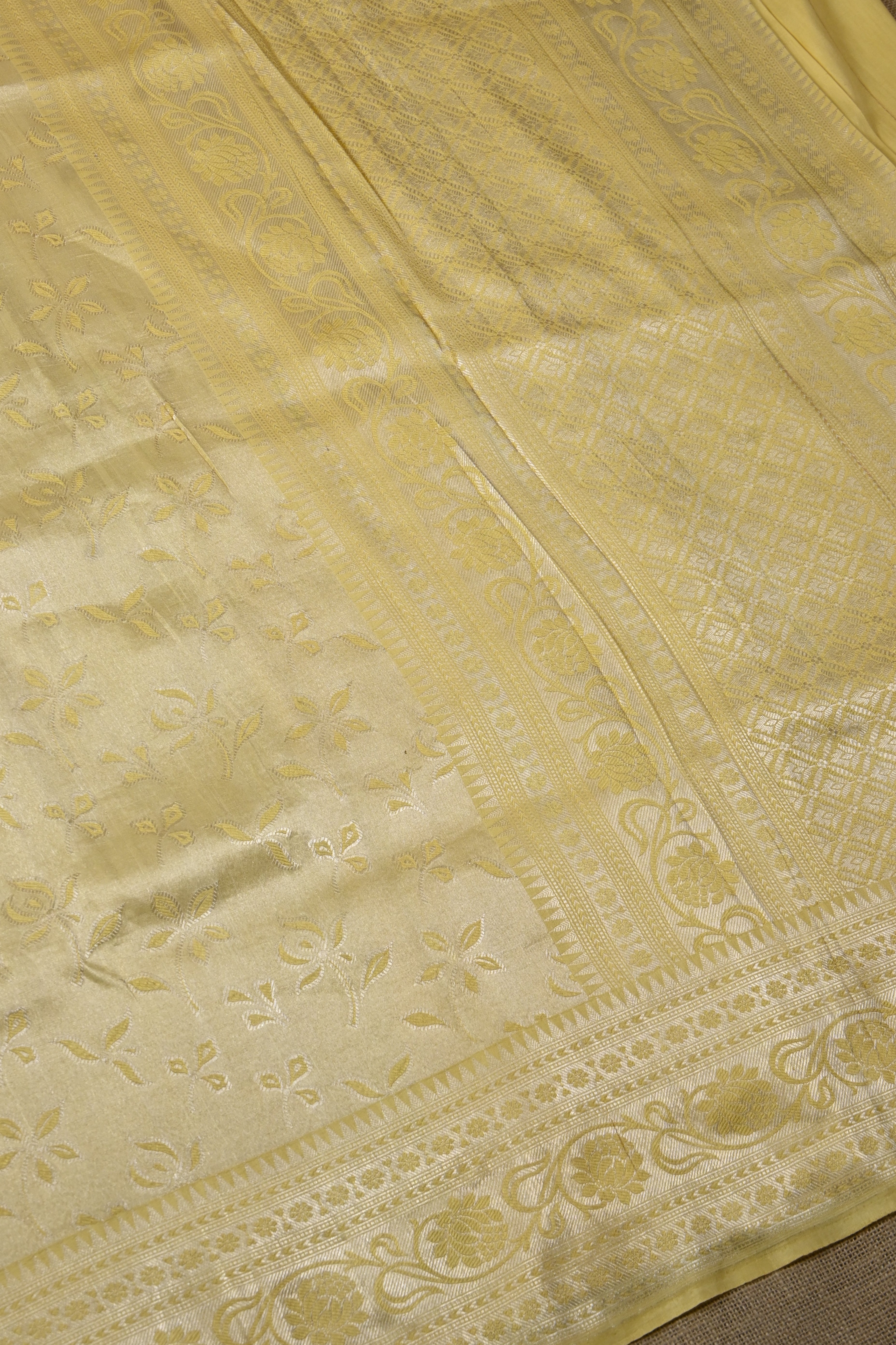 Yellow Pure Banarasi Katan Tissue Silk Saree