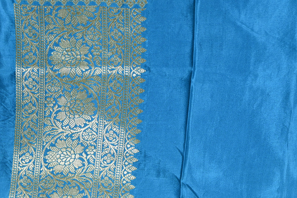 Blue Pure Banarasi Satin Mashru Silk Saree
