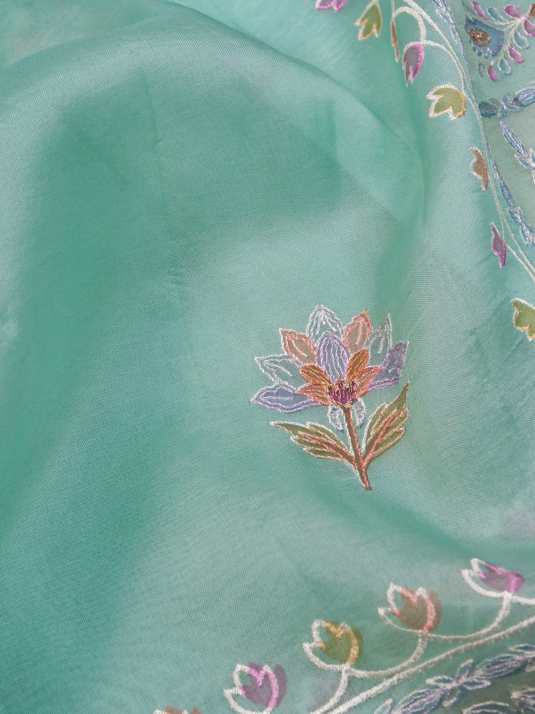 Handwoven Sea Green Banarasi Organza Silk Saree