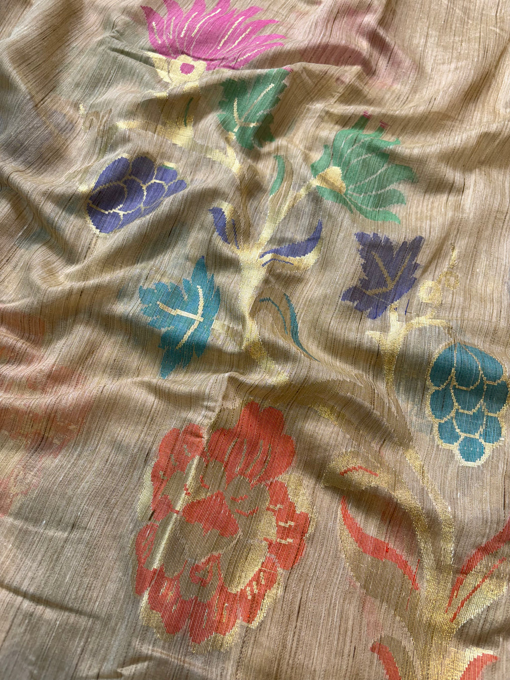 Beige Banarasi Fancy Matka Meena Saree