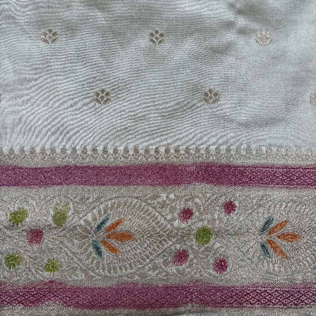 Light Grey Banarasi Mashru Satin Georgette Saree