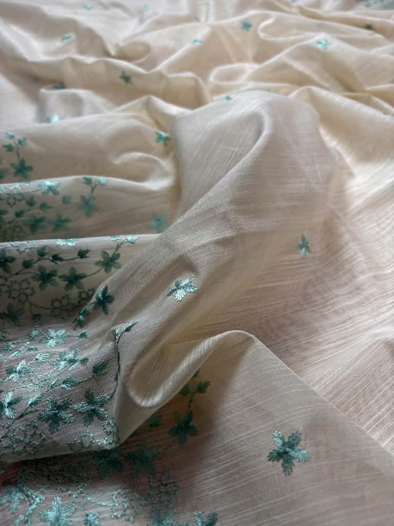 Off White Banarasi Lilen Suit