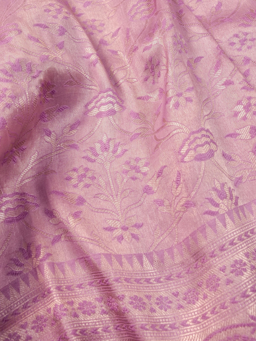 Handwoven Lavender Banarasi Katan Soft Tissue Silk Saree
