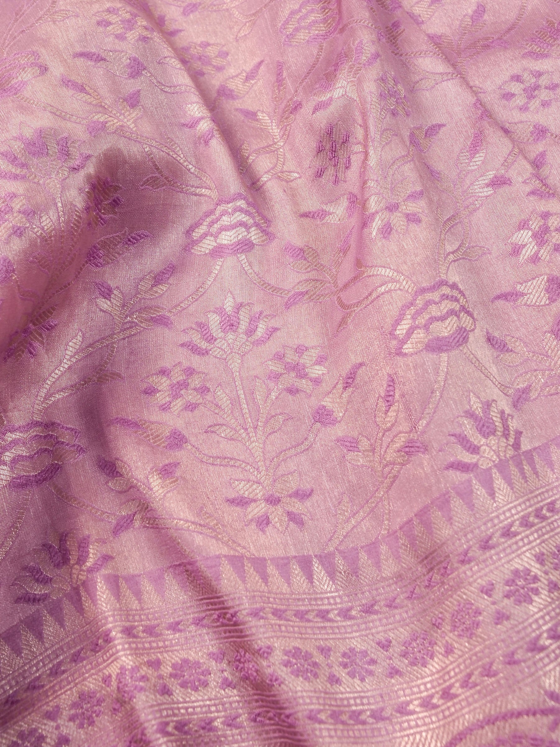 Handwoven Lavender Banarasi Katan Soft Tissue Silk Saree