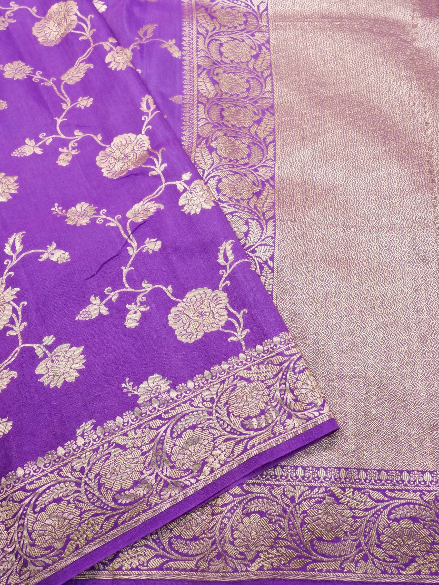 Handwoven Purple Banarasi Monga Silk Saree