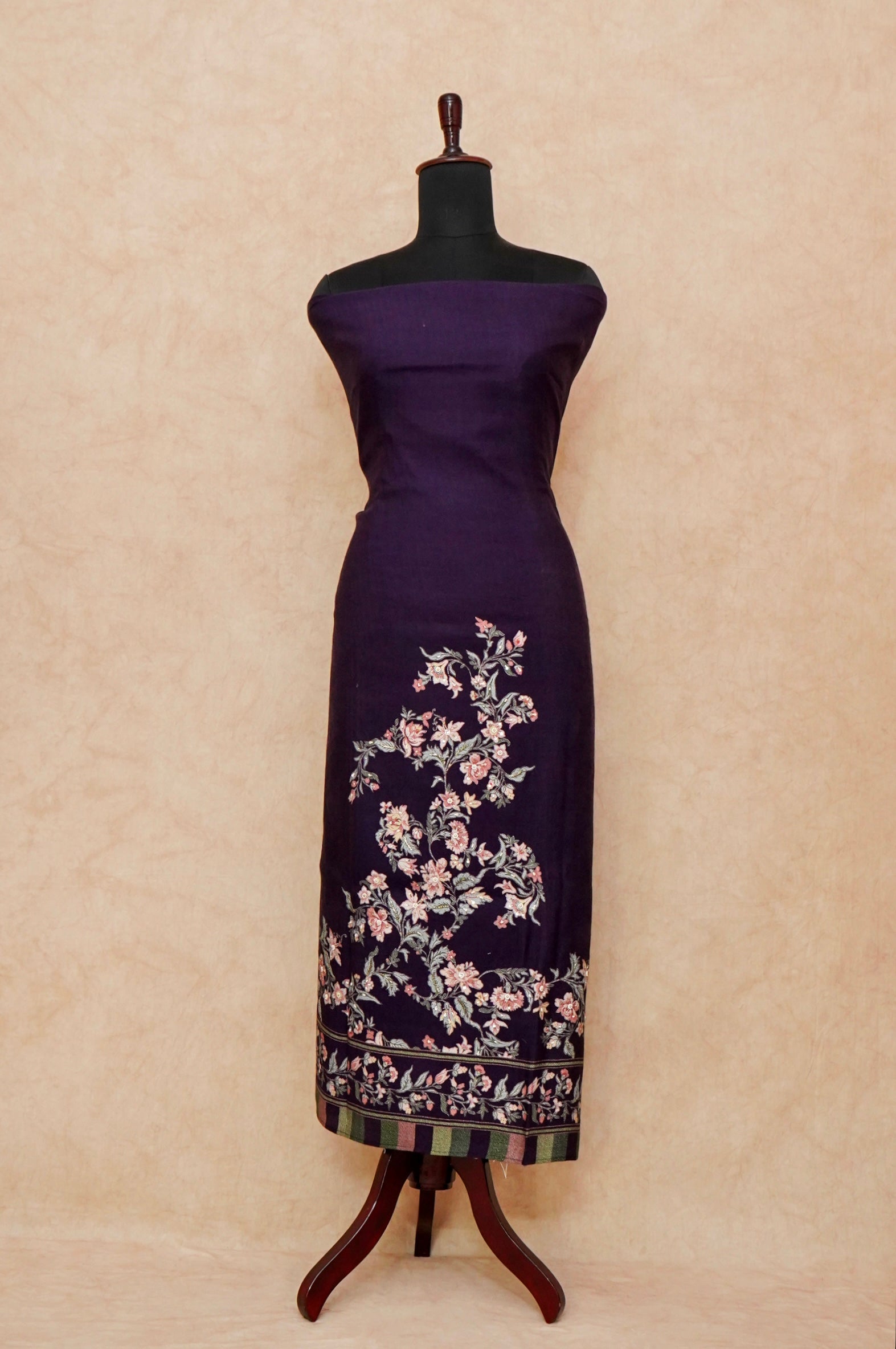 Handwoven Deep Purple Pashmina Silk Suit