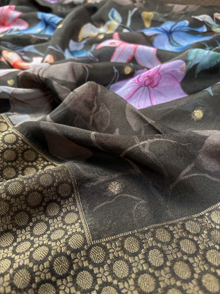 Black Banarasi Georgette Brocade Silk Suit