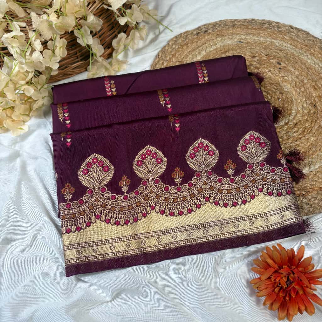 Wine Banarasi Mango Silk Saree