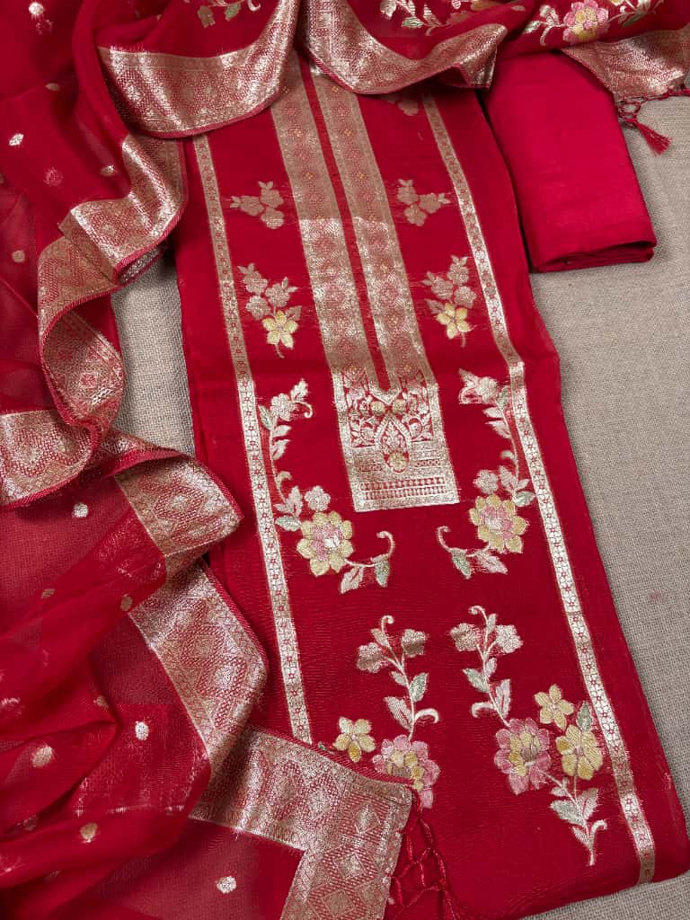 Red Banarasi Georgette Suit