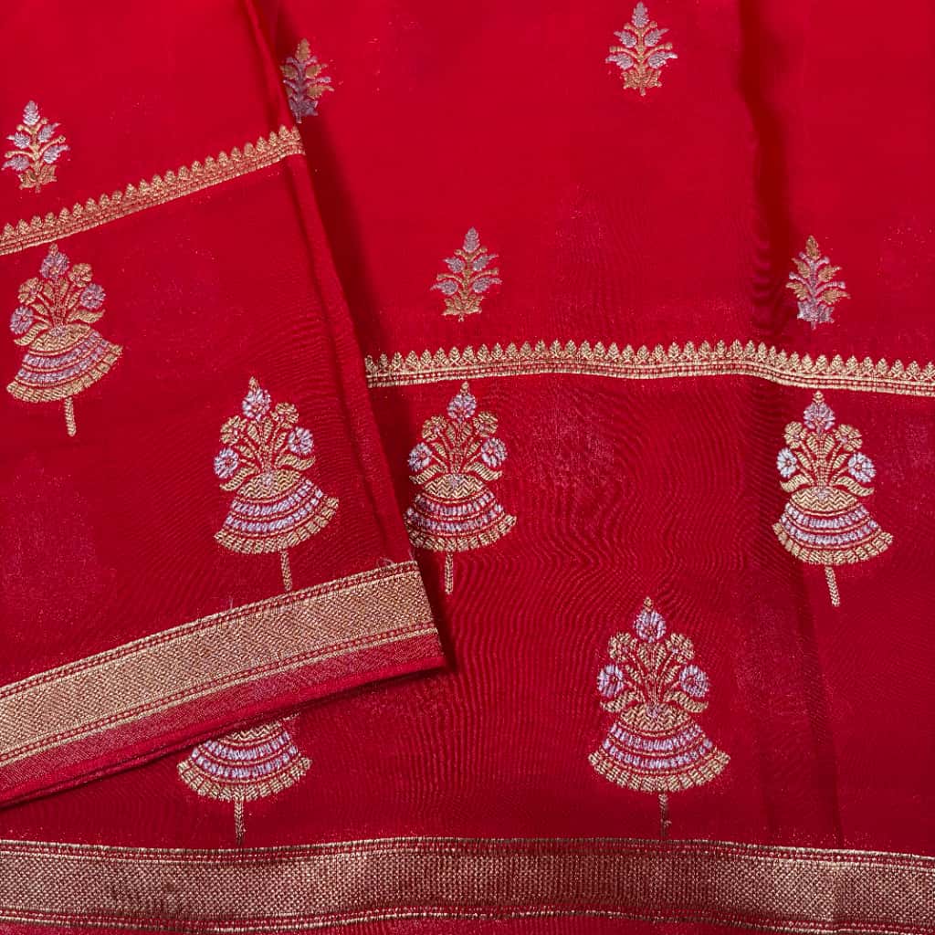 Red Banarasi Mashru Satin Silk Saree