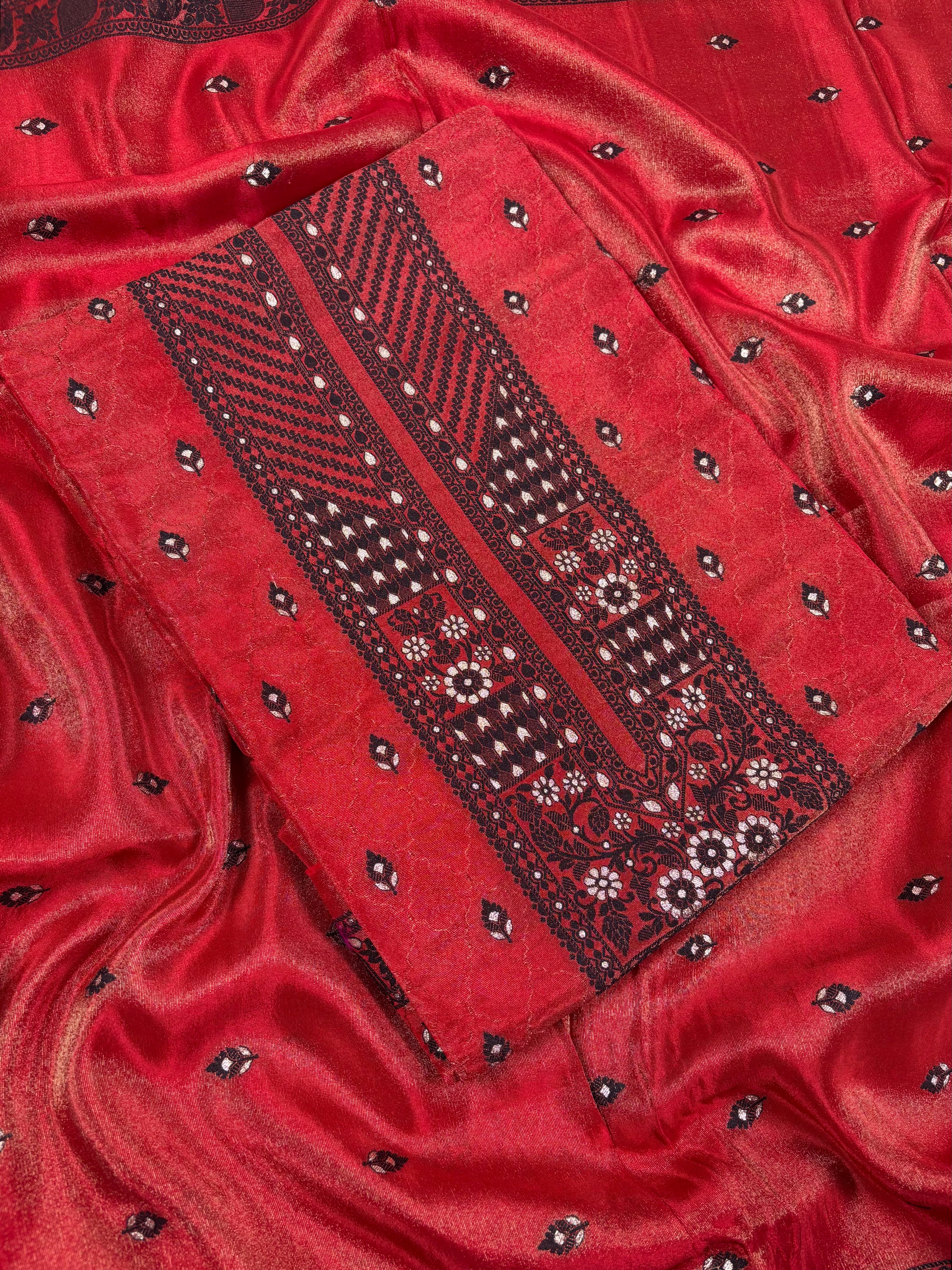 Red Banarasi Georgette Tissue Silk Suit