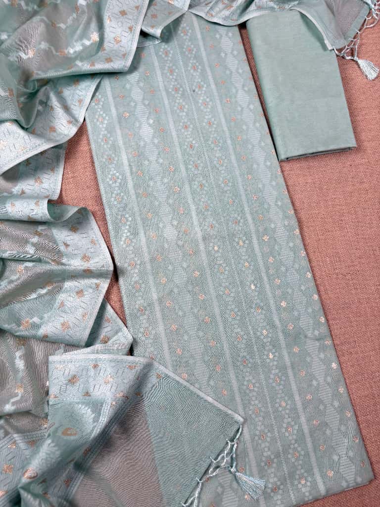 Sky Blue Banarasi Mul-Mul Jamdani Suit