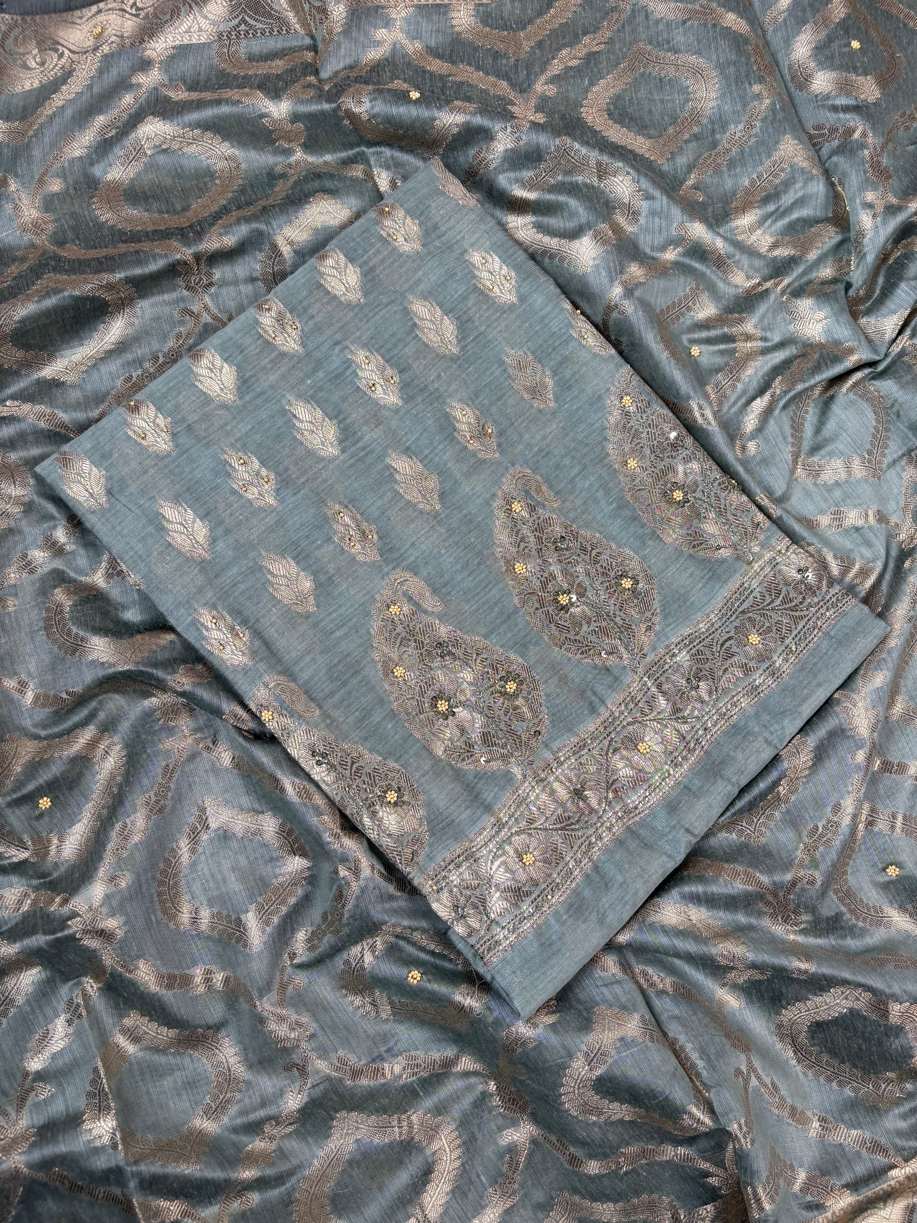 Blue Banarasi Tissue Silk Suit