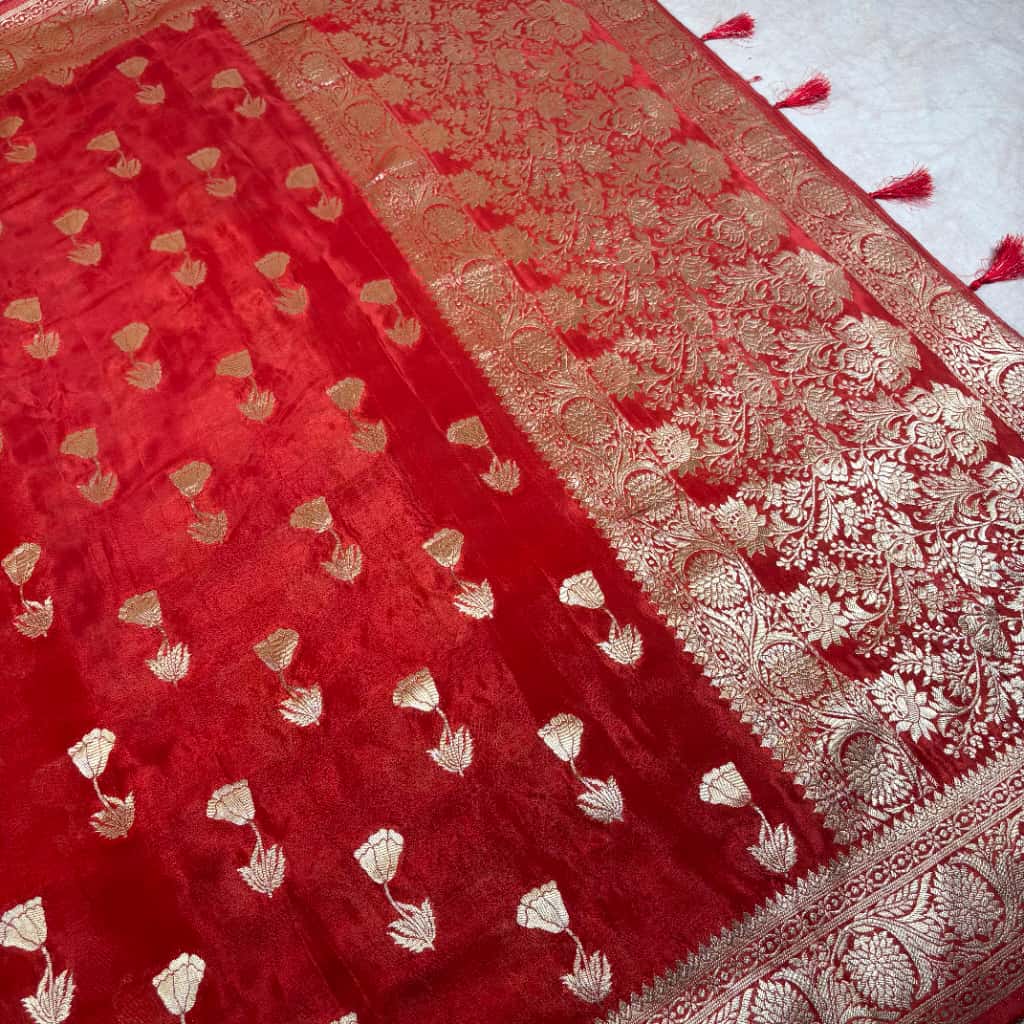 Red Banarasi Khaddi Georgette Silk Saree