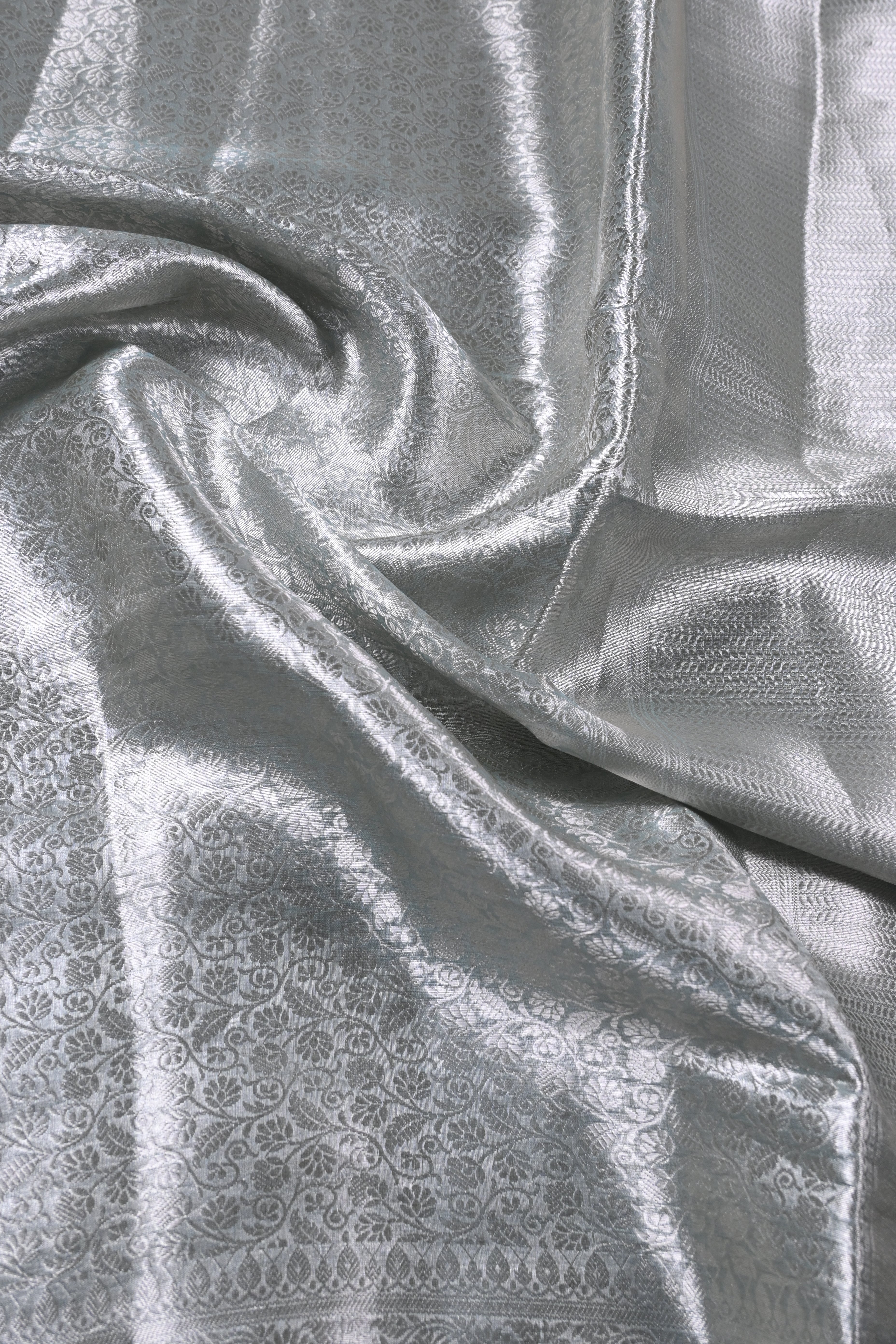 Baby Sky Blue Pure Banarasi Molten Tissue Silk Saree