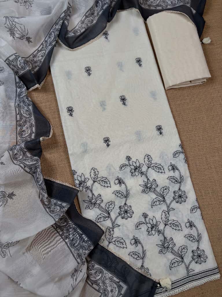 Cream Banarasi Organza Silk Suit