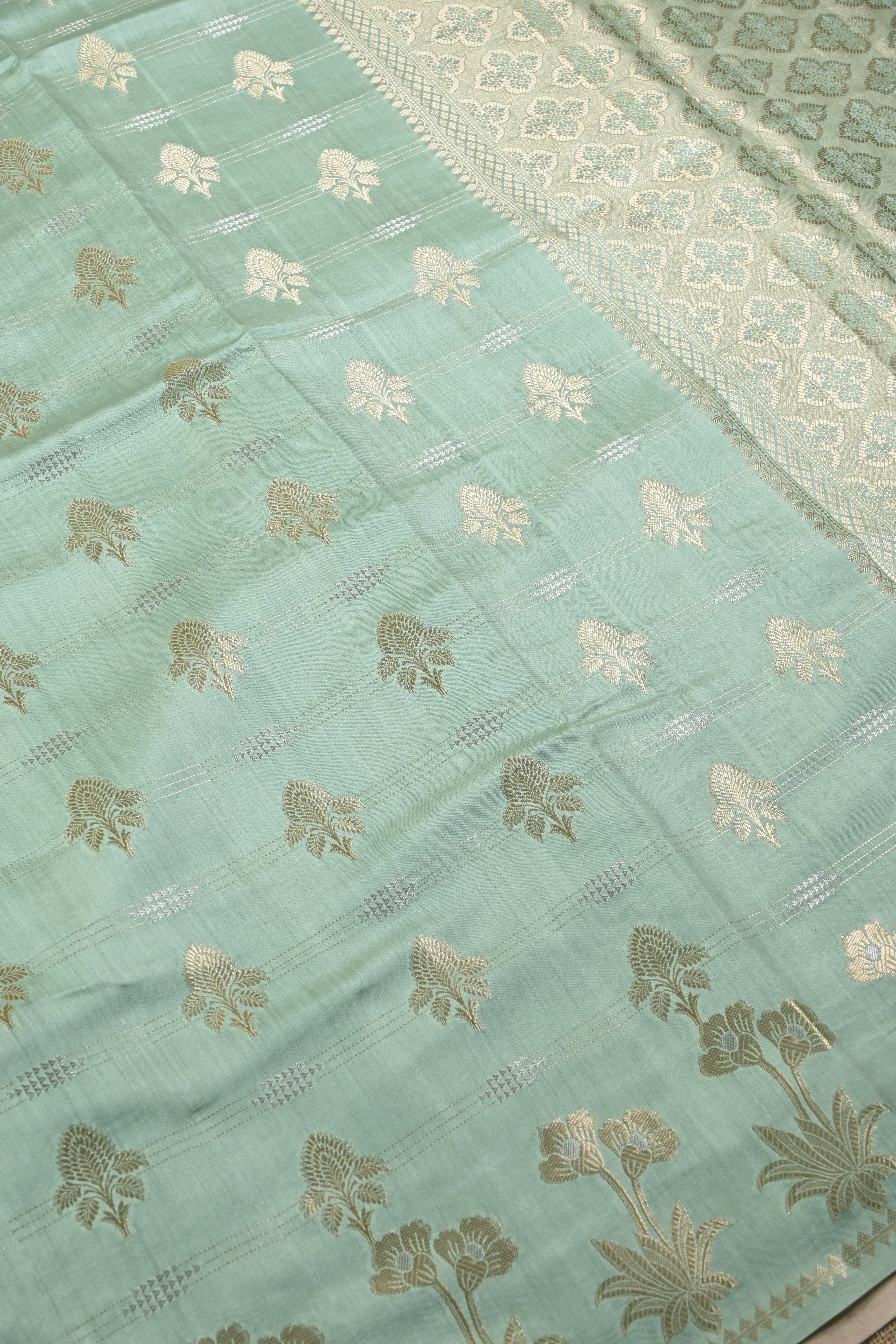 Light Green Pure Banarasi Moonga Silk Saree