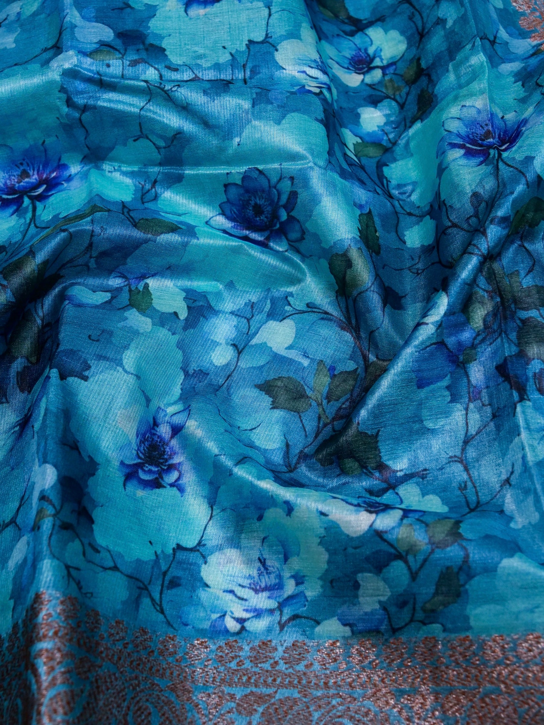 Handwoven Blue Banarasi Tussar Silk Saree
