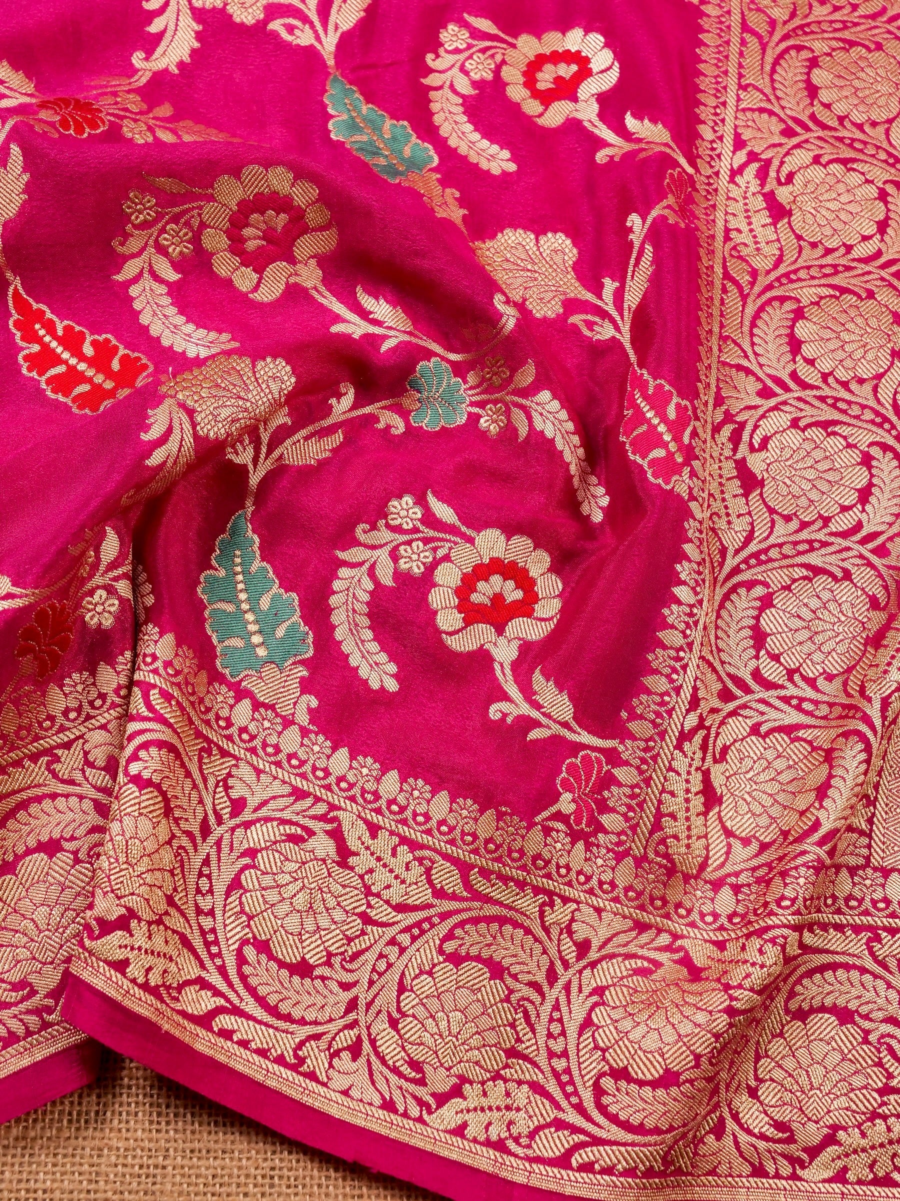 Handwoven Pink Banarasi Khaddi Silk Saree