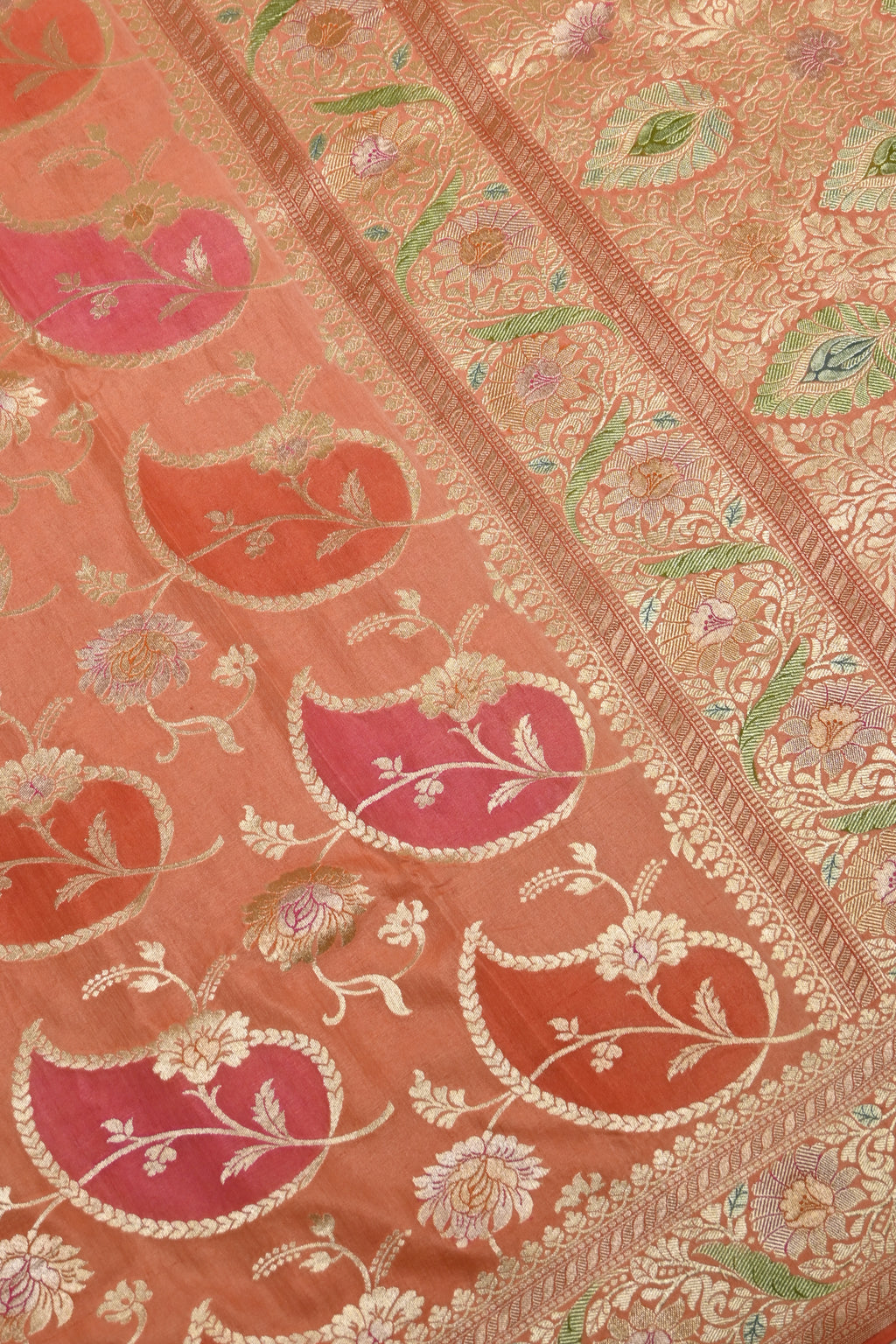 Burnt Orange Pure Moonga Silk Banarasi Saree