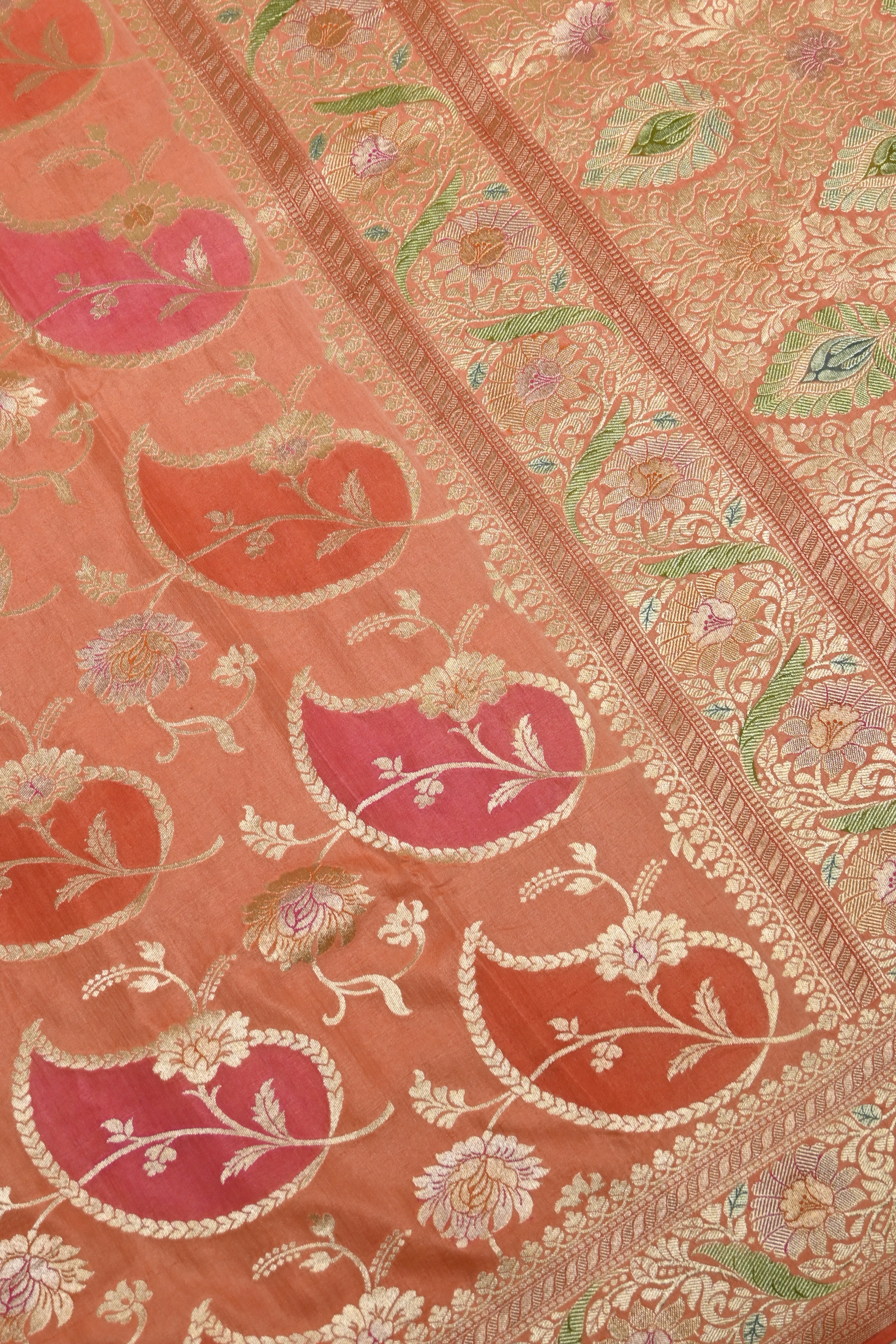 Burnt Orange Pure Moonga Silk Banarasi Saree