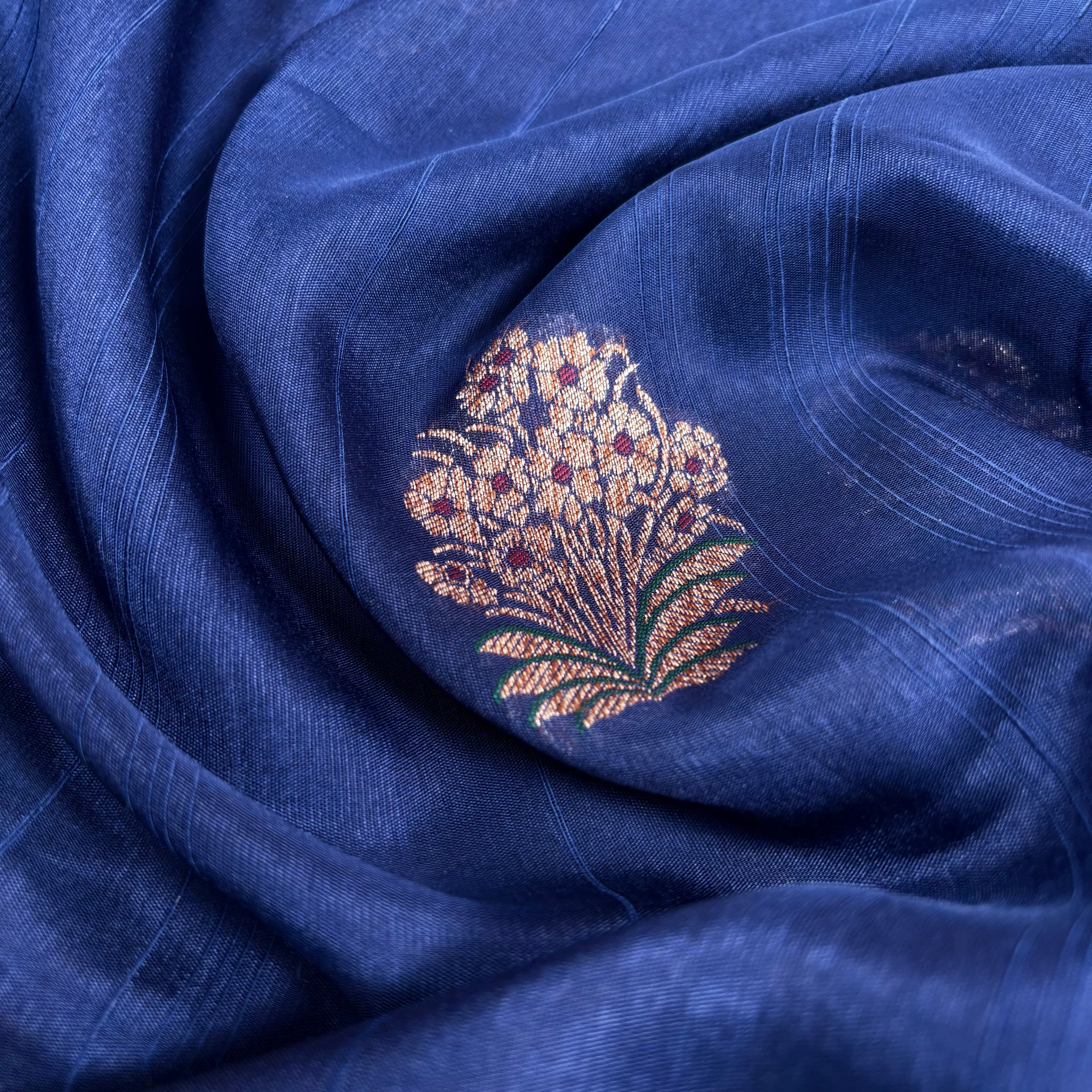 Royal Blue Banarasi Dupiyan Ghicha Silk Saree