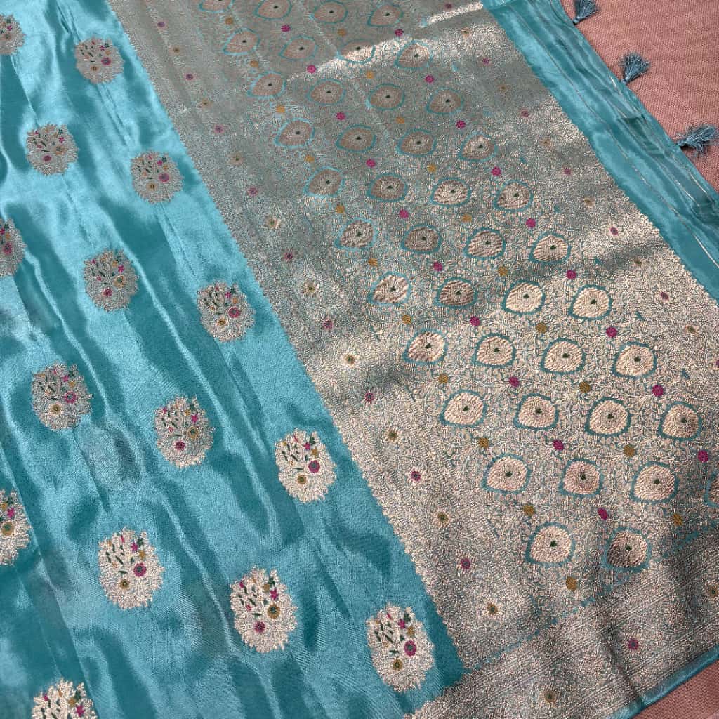 Shi Green Banarasi Mashru Satin Silk Saree