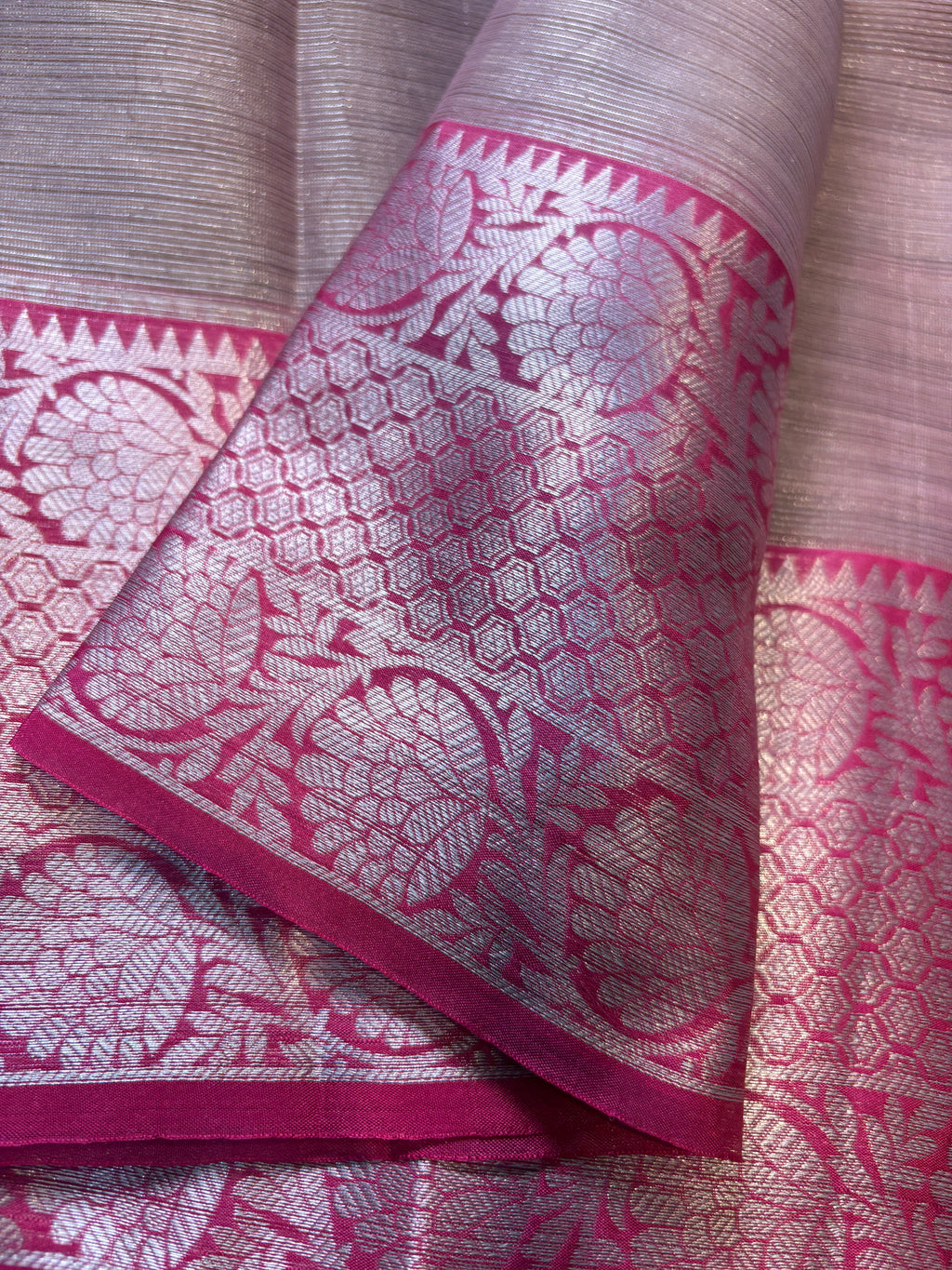 Baby Pink Banarasi Tissue Silk Saree