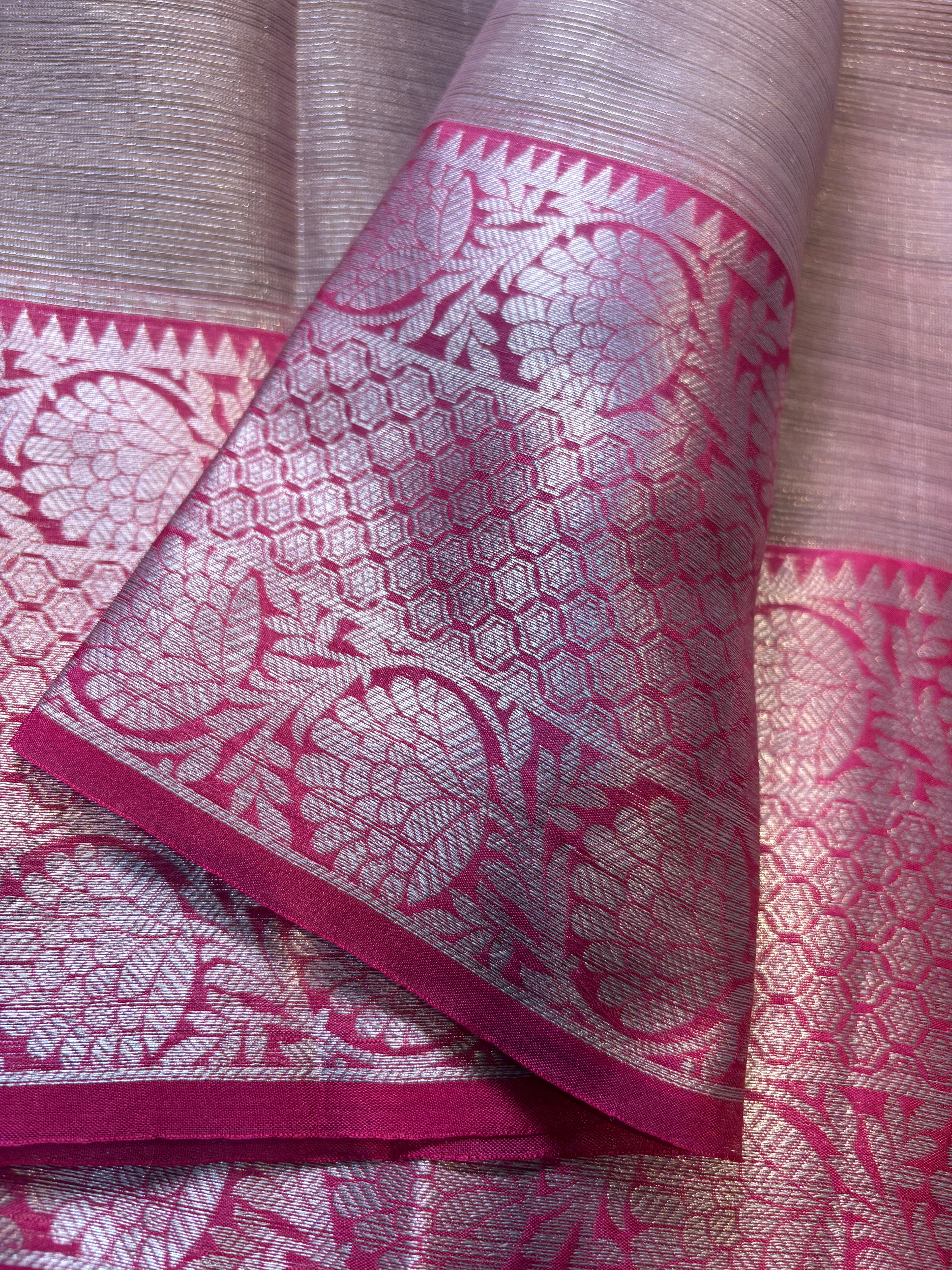 Baby Pink Banarasi Tissue Silk Saree