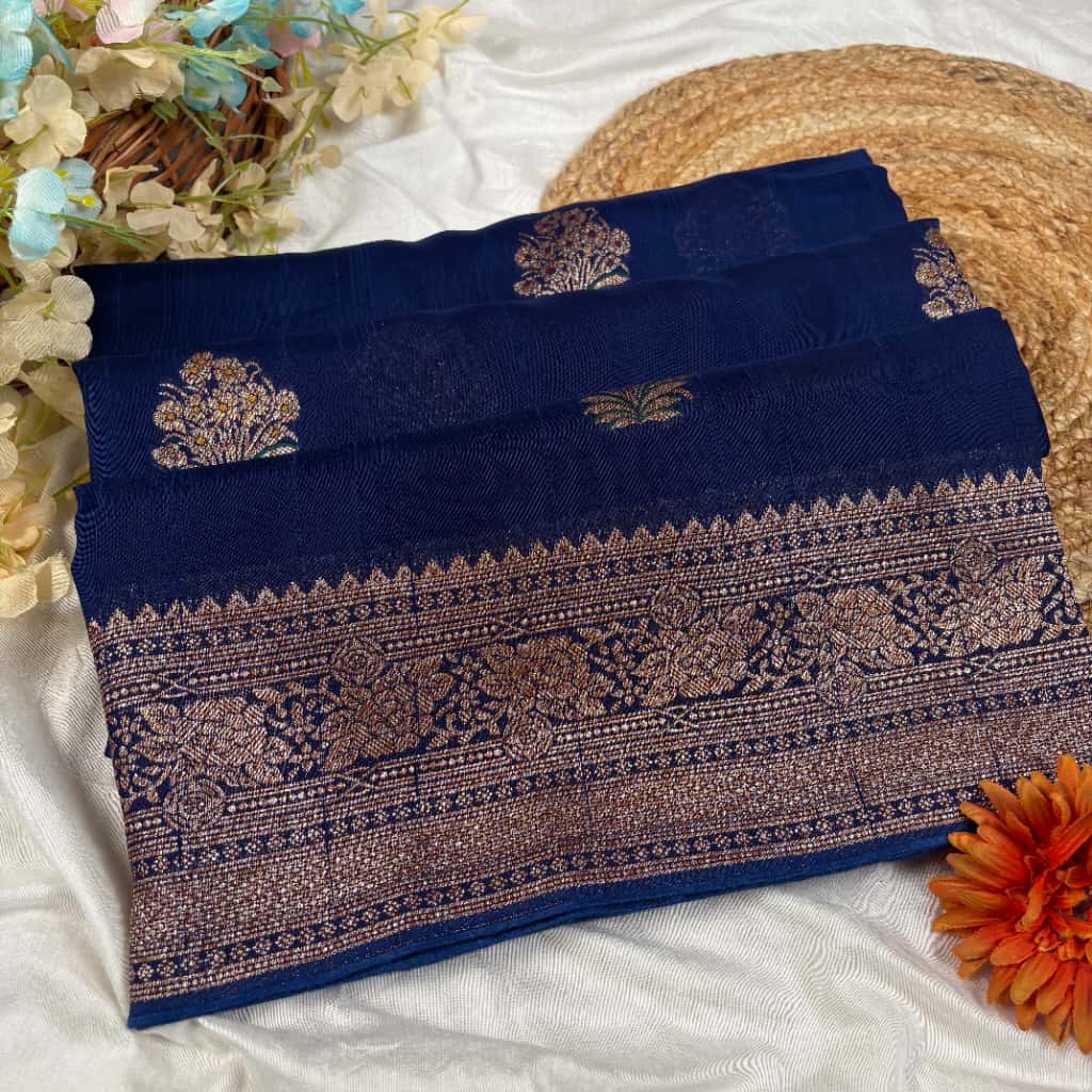 Royal Blue Banarasi Dupiyan Ghicha Silk Saree
