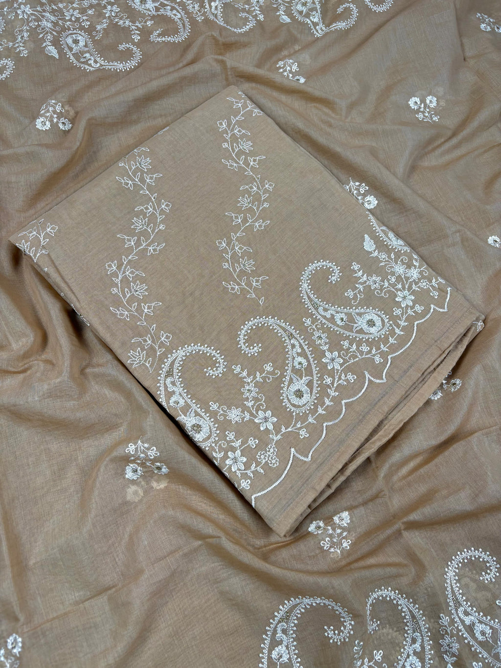 Beige Banarasi Mul-Mul Silk Suit