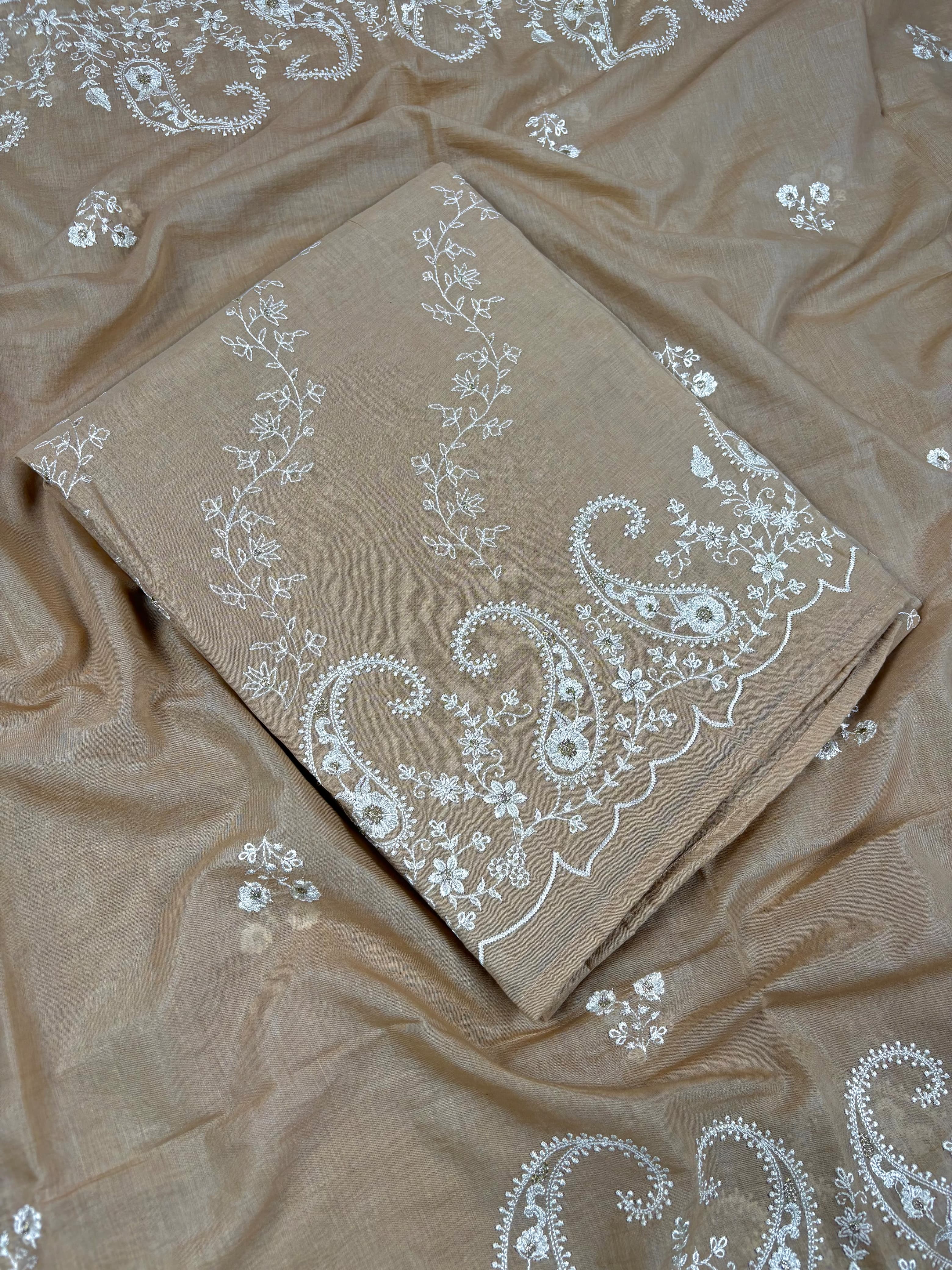 Beige Banarasi Mul-Mul Silk Suit